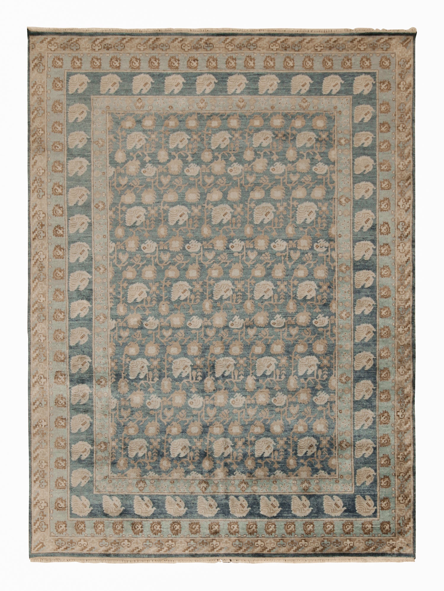 Rug & Kilim's Klassischer Teppich mit blauem und beige-braunem Blumenmuster