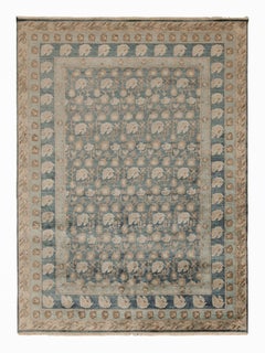 Rug & Kilim's Klassischer Teppich mit blauem und beige-braunem Blumenmuster