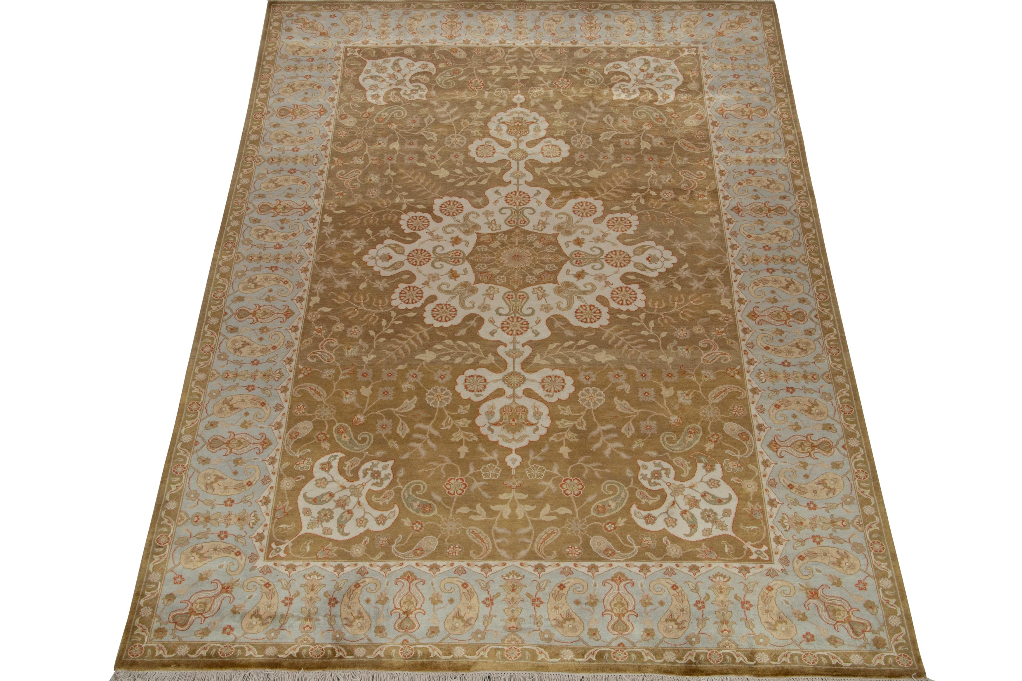 Modern Rug & Kilim’s Classic Style rug with Brown and Off-White Medallion Floral Style For Sale