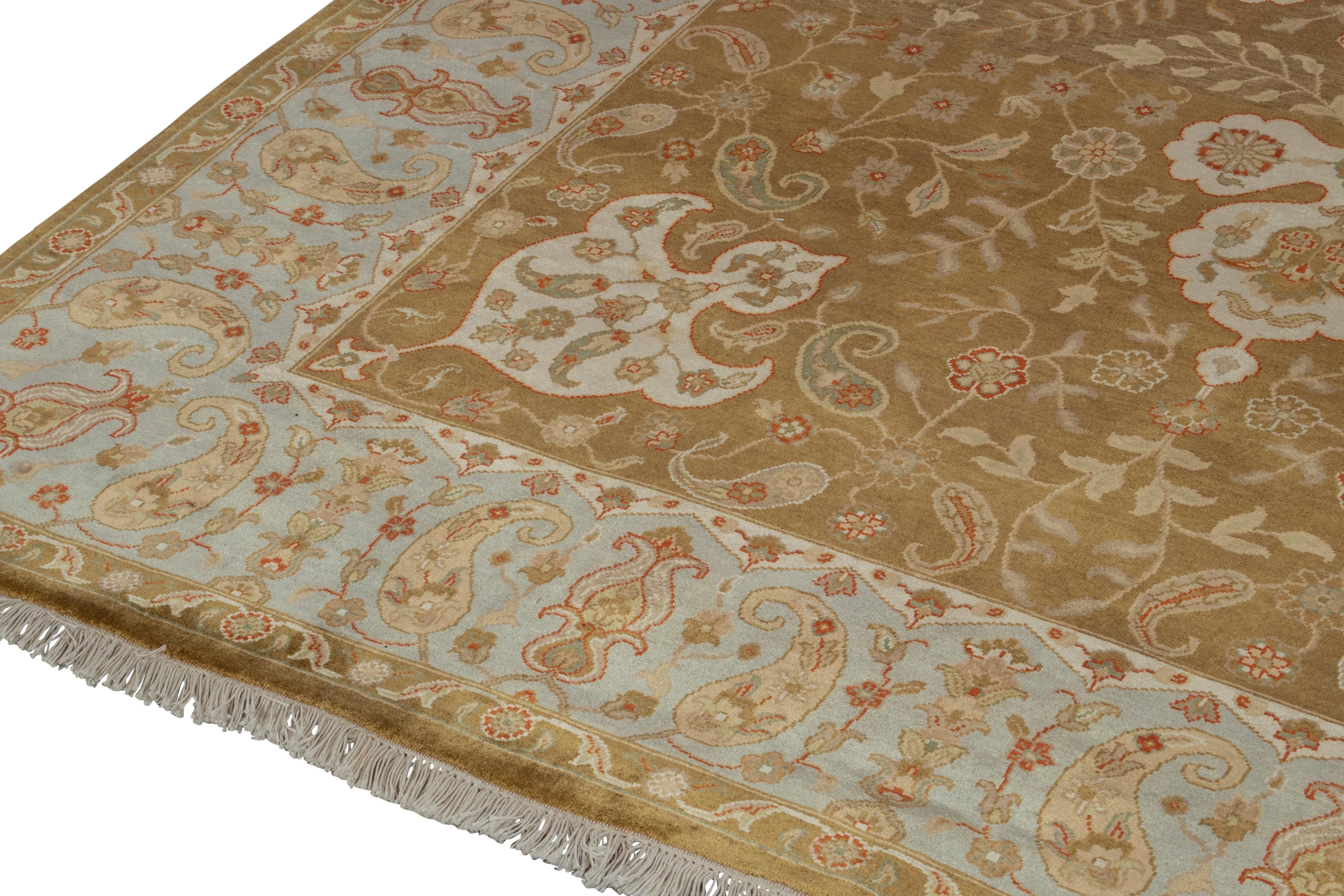 Annodato a mano Tappeto Rug & Kilim in stile classico con medaglioni floreali marroni e bianchi. in vendita