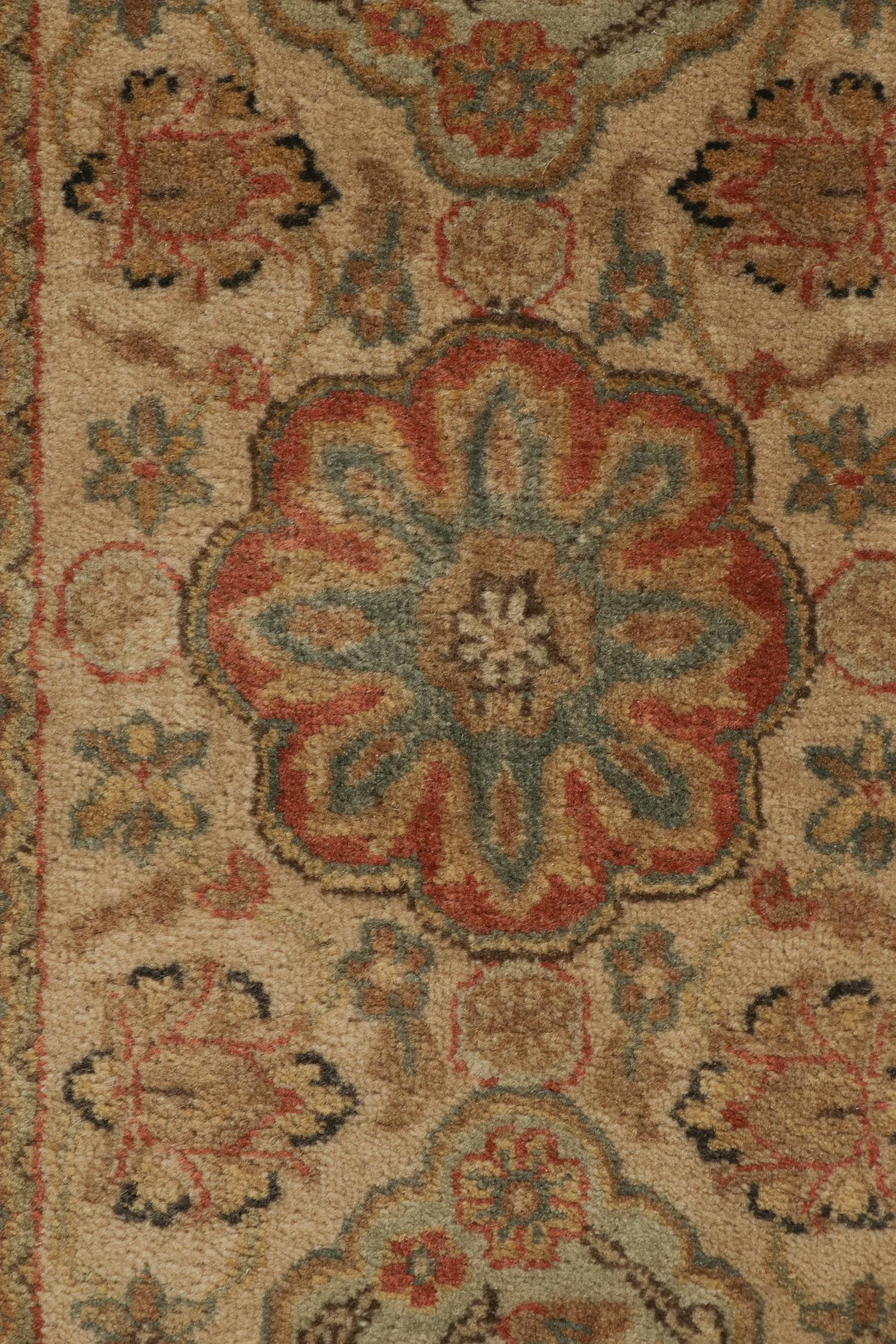 Wool Rug & Kilim’s Classic style rug with Gold, Beige and Green Floral patterns For Sale