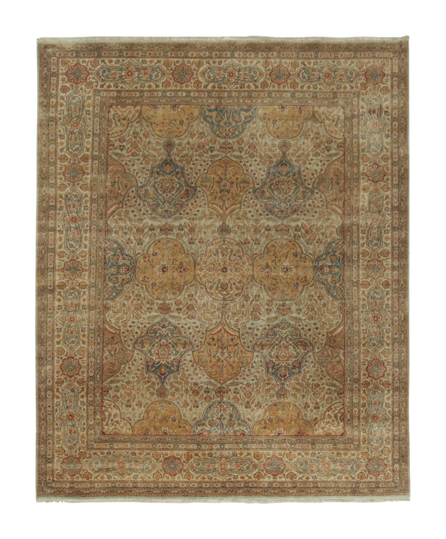 Klassischer Teppich im Stil von Teppich & Kelim mit goldenen, beigefarbenen und grünen Blumenmustern
