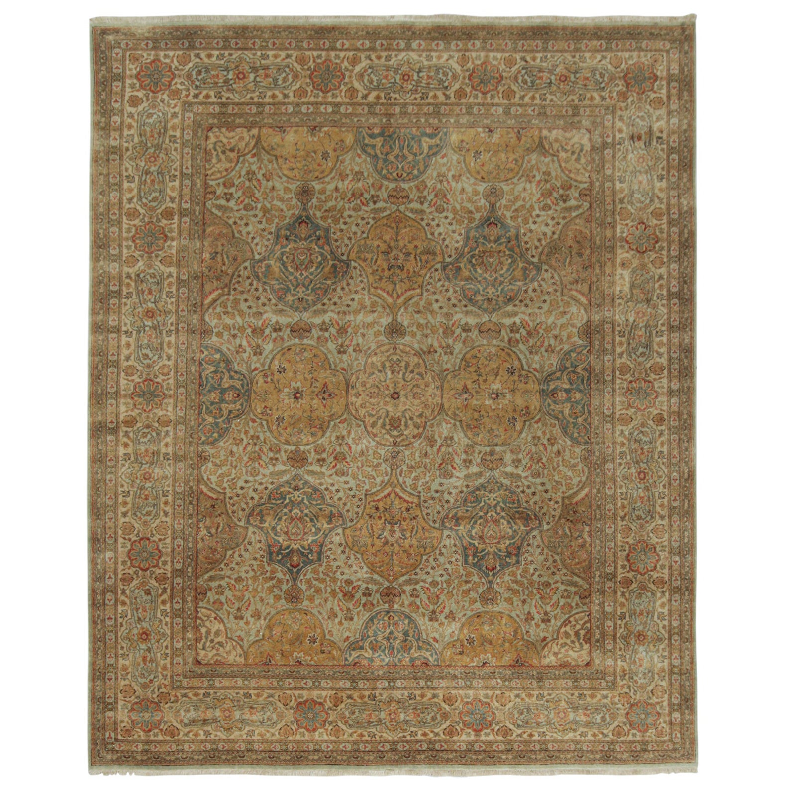 Alfombra de estilo clásico Rug & Kilim con motivos florales dorados, beige y verdes