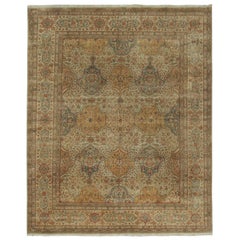 Alfombra de estilo clásico Rug & Kilim con motivos florales dorados, beige y verdes