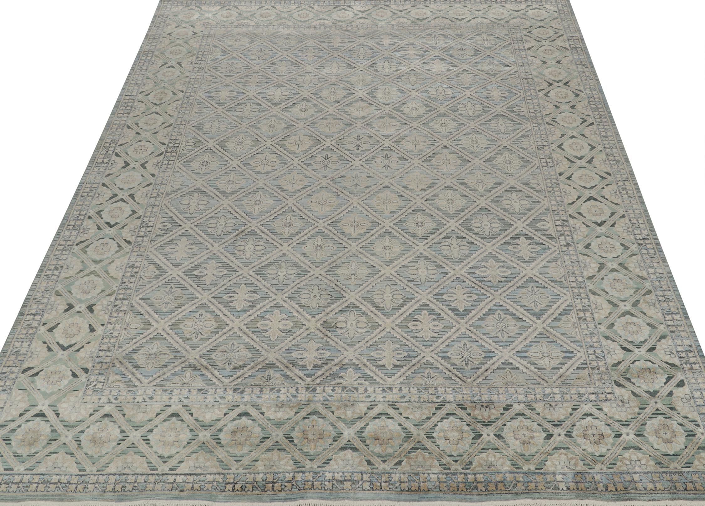 Indian Rug & Kilim’s Classic Style Rug with Gray and Blue Floral Pattern For Sale