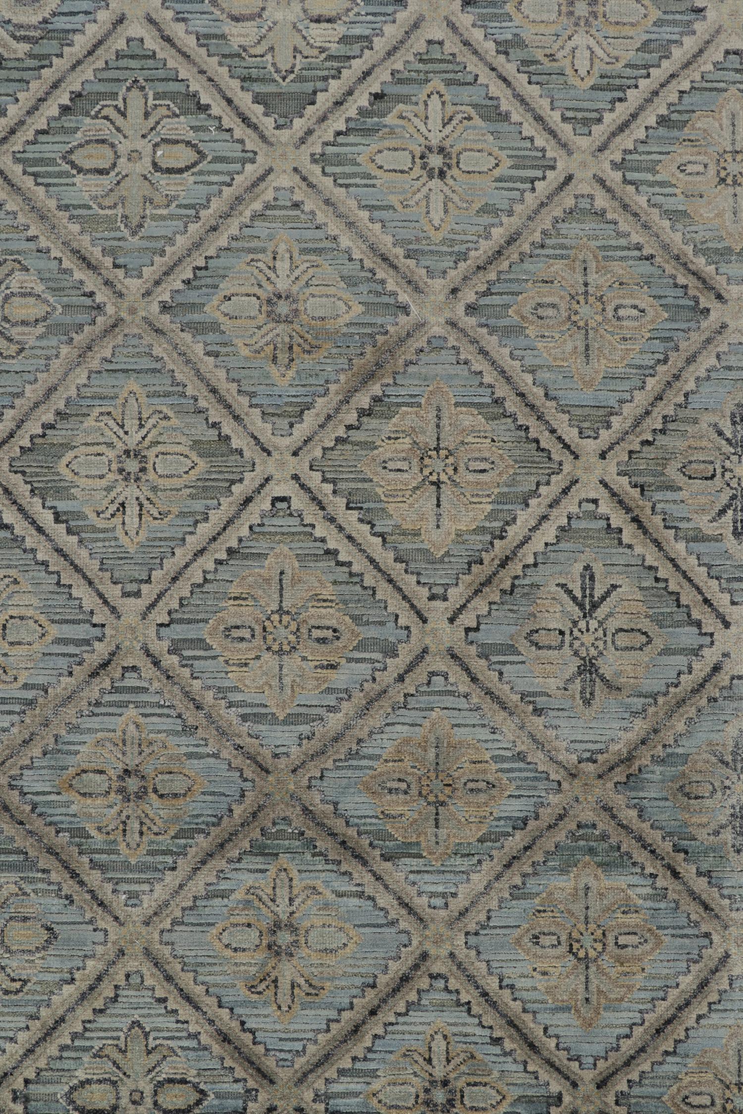 Contemporary Rug & Kilim’s Classic Style Rug with Gray and Blue Floral Pattern For Sale