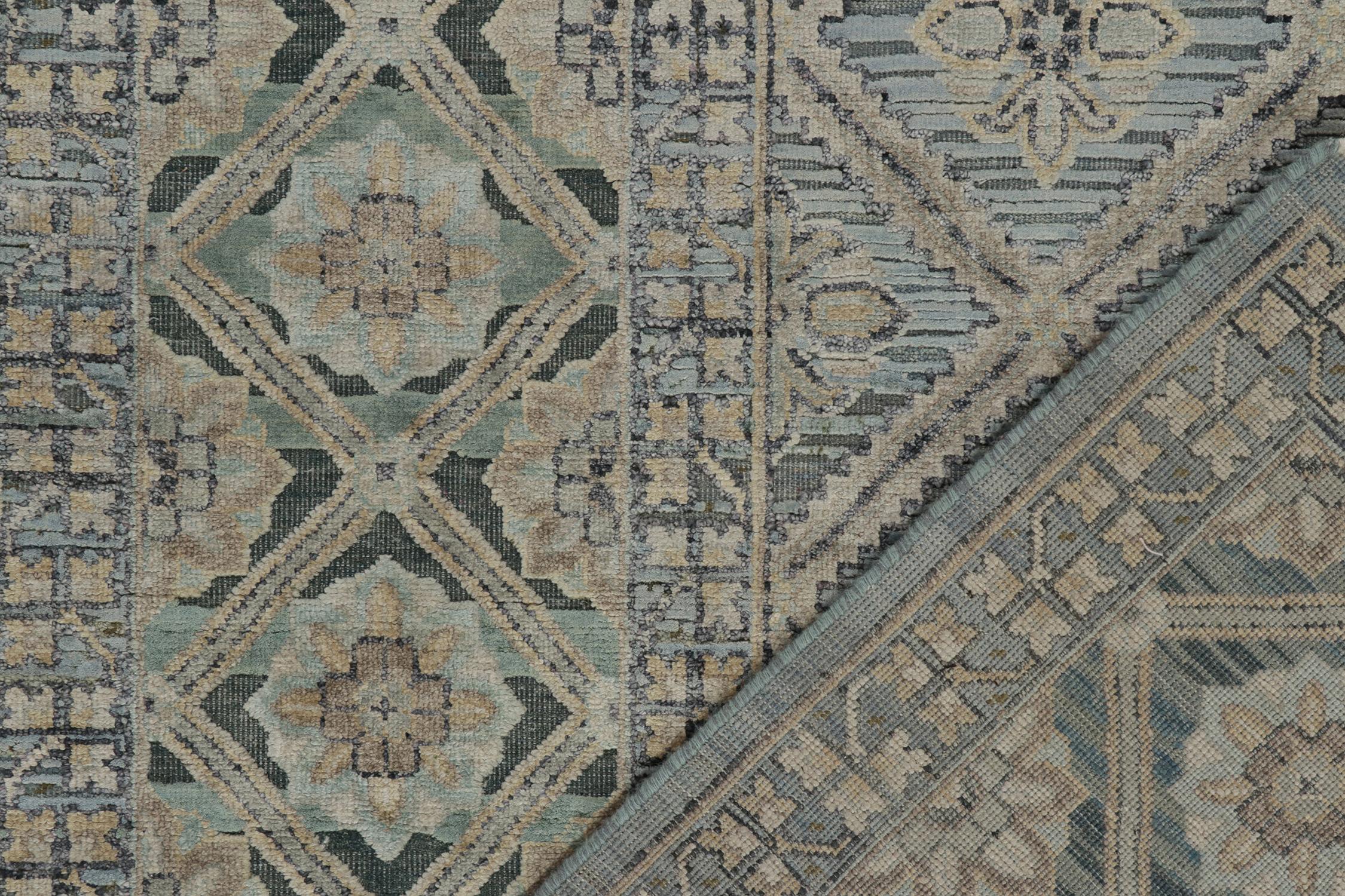 Lana Tappeto in stile classico Rug & Kilim con motivo floreale grigio e blu in vendita