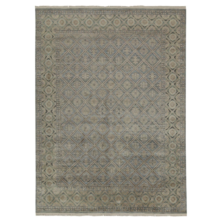 Rug and Kilim’s Classic Style Rug with Gray and Blue Floral Pattern For ...