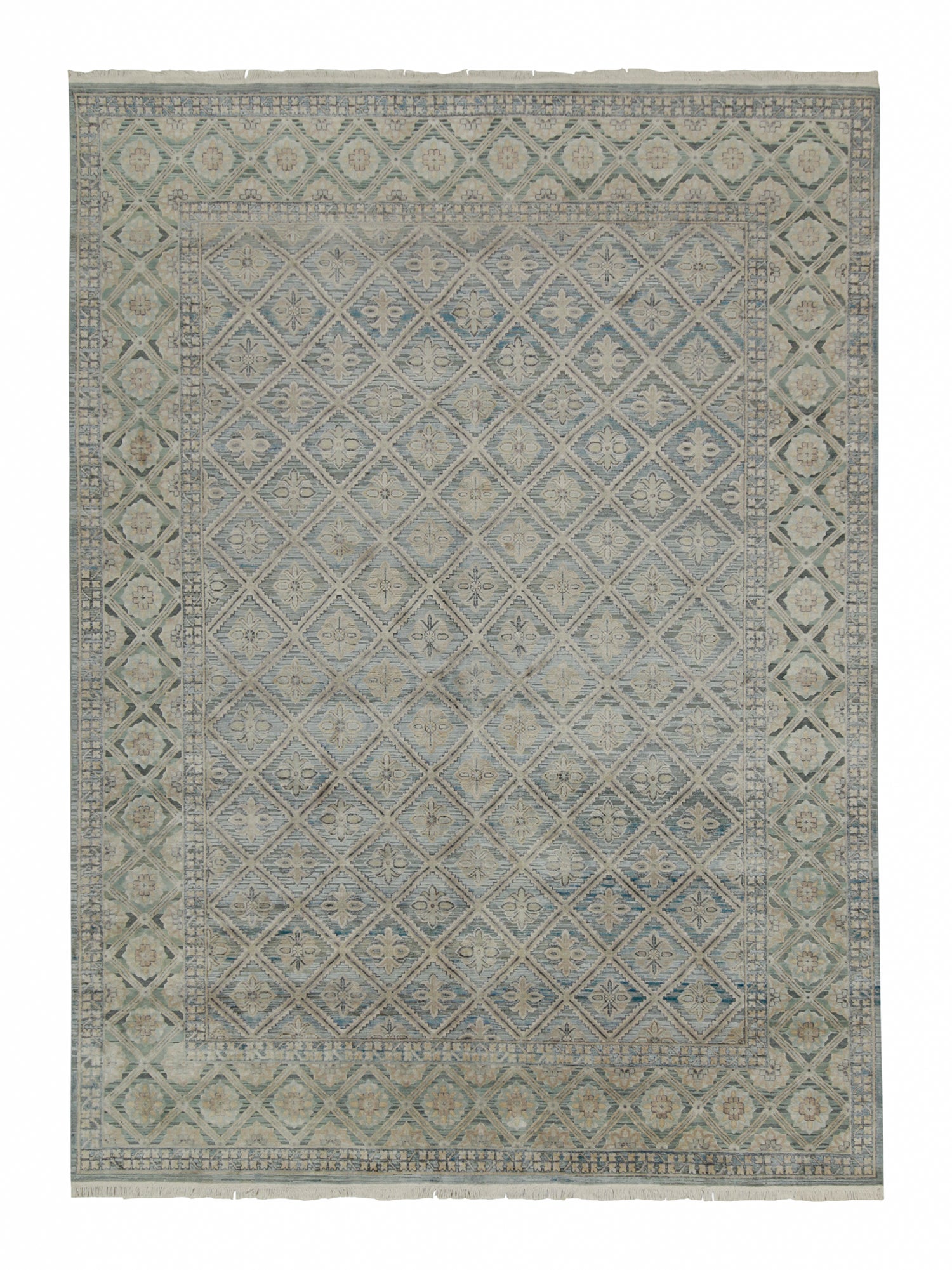 Teppich & Kelim-Teppich im klassischen Stil mit grauem und blauem Blumenmuster
