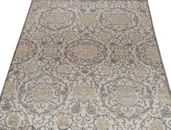 Rug & Kilim’s Classic Style Rug with Gray, Beige and Gold Floral Medallions