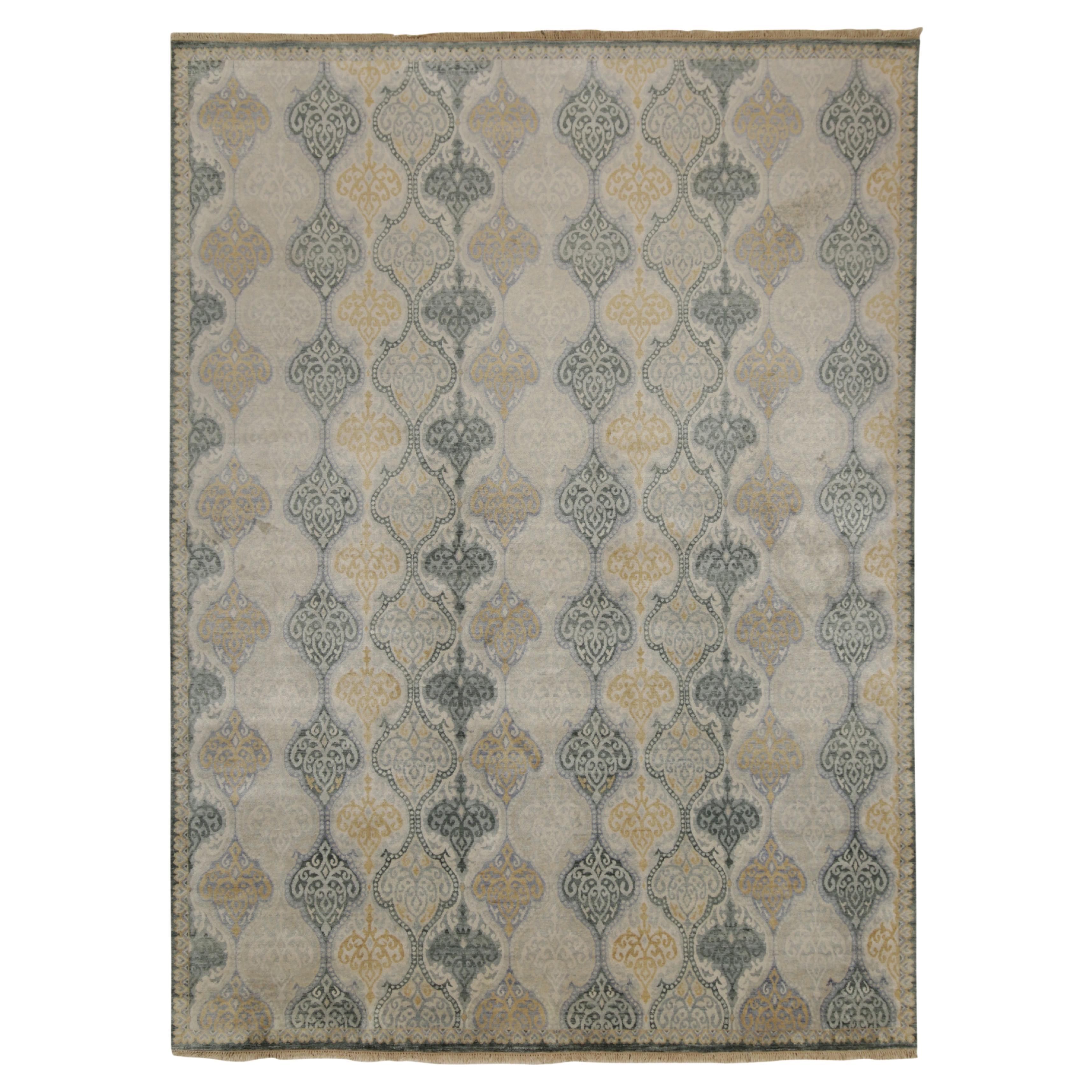 Rug and Kilim’s Classic Ikats Style Rug with Red, Gray and Gold