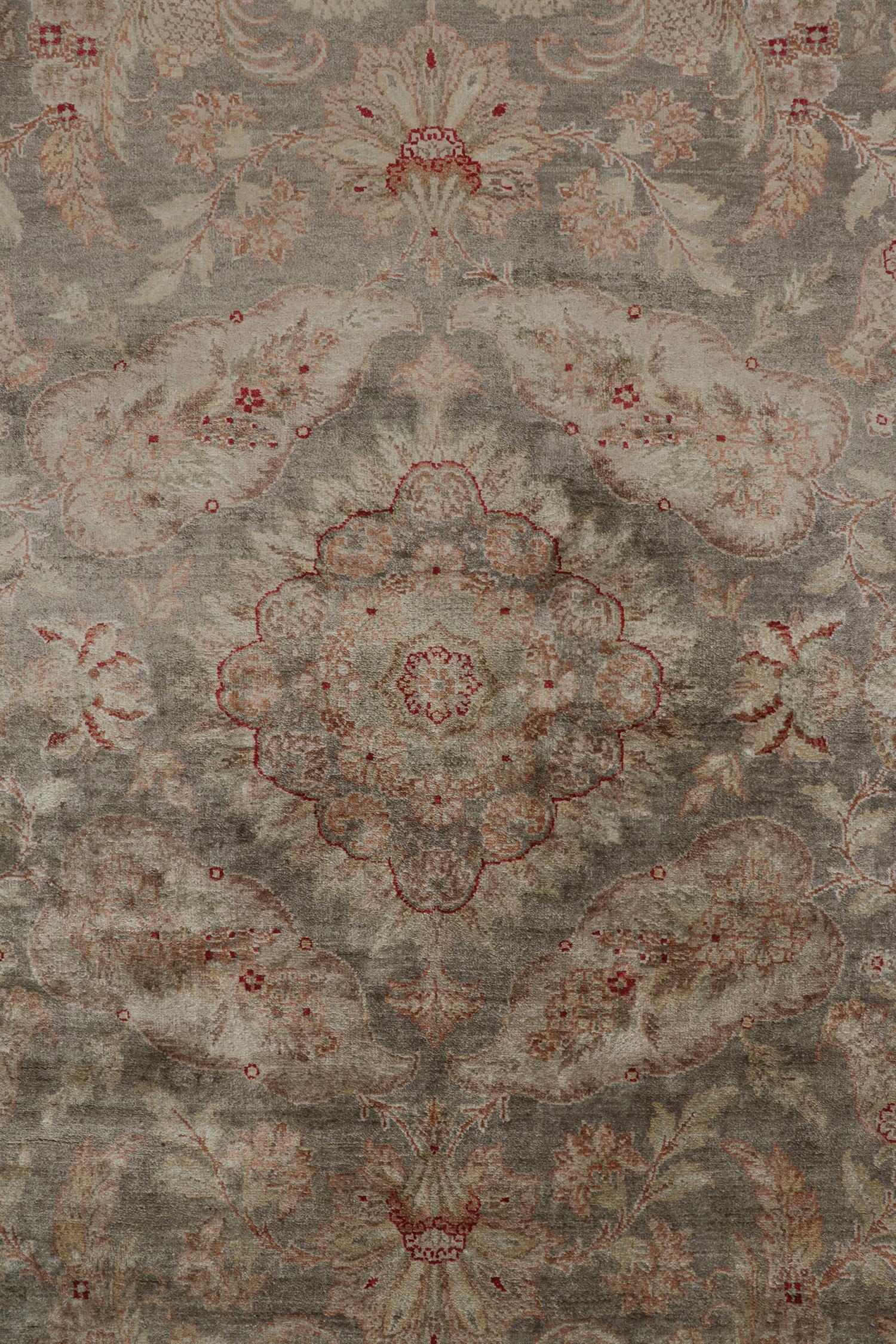 Contemporary Rug & Kilim’s Classic Style Rug with Gray, Pink and Green Floral Pattern For Sale
