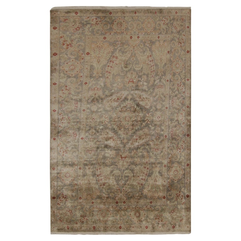 Rug and Kilim’s Classic Style Rug with Gray, Pink and Green Floral Pattern For Sale at 1stDibs