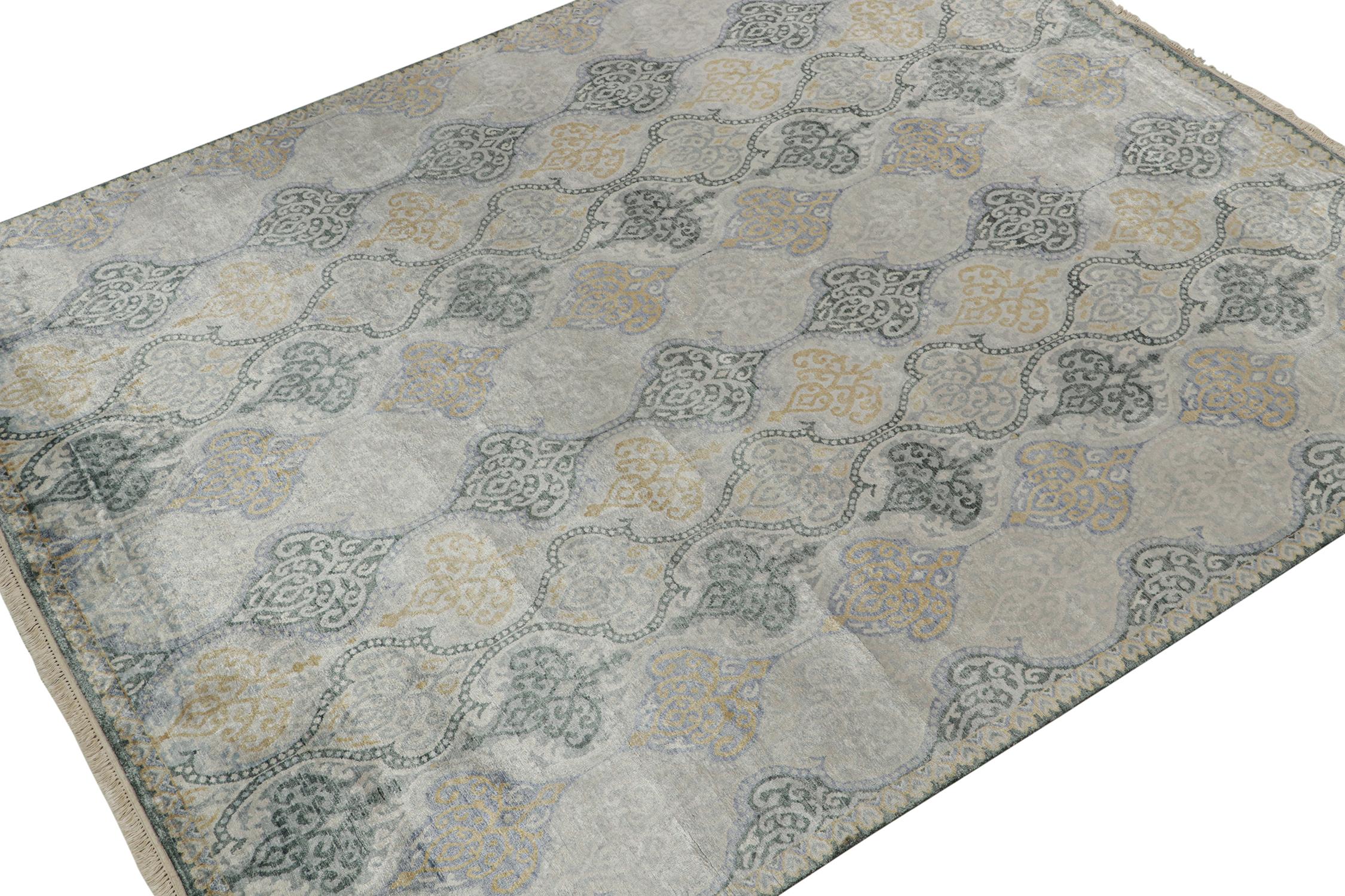 Indiano Tappeto in stile classico Rug & Kilim con motivo grigio, beige e oro in vendita