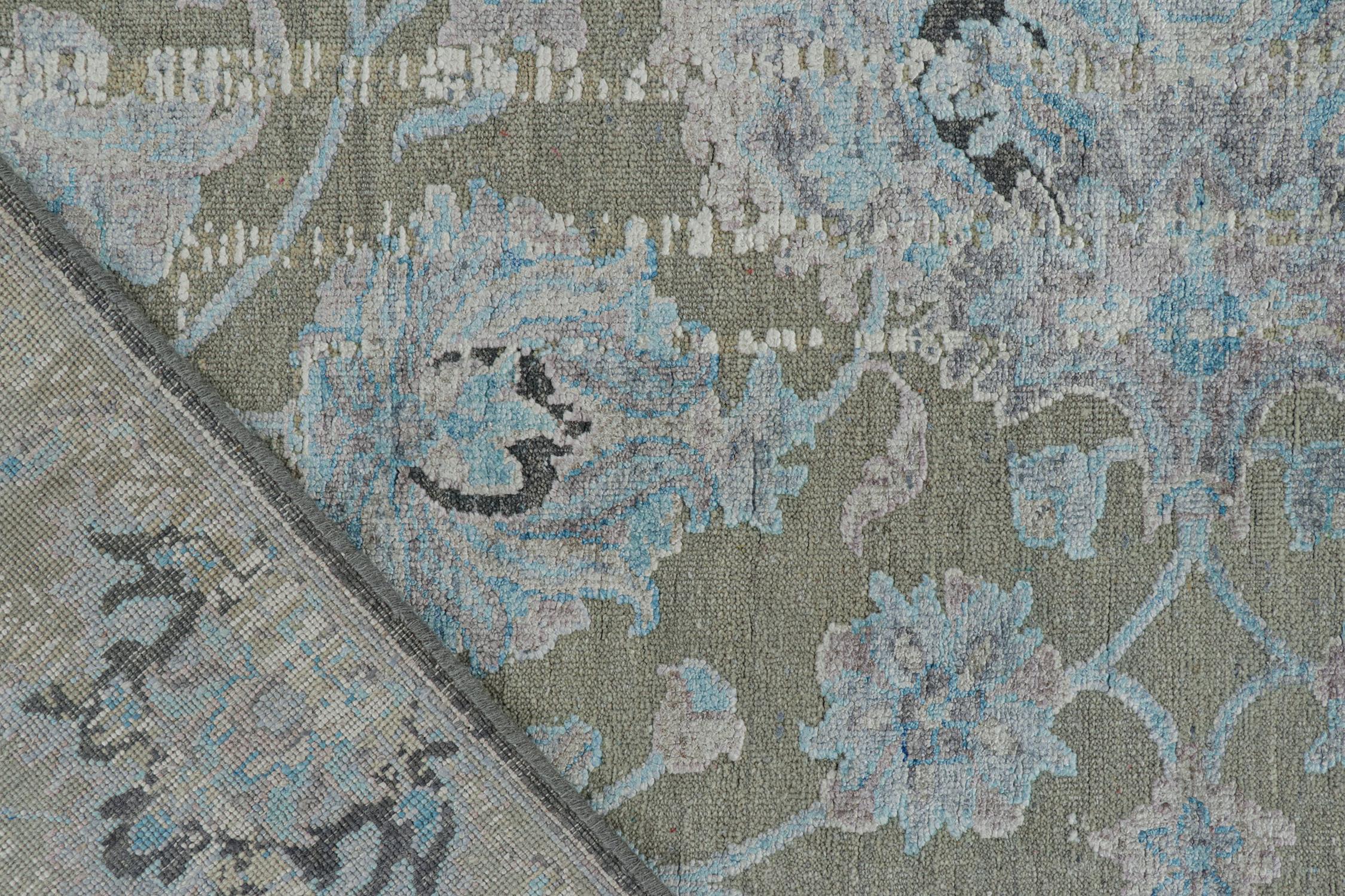 Silk Rug & Kilim’s Modern Classics Rug in Gray With Blue Floral Patterns For Sale