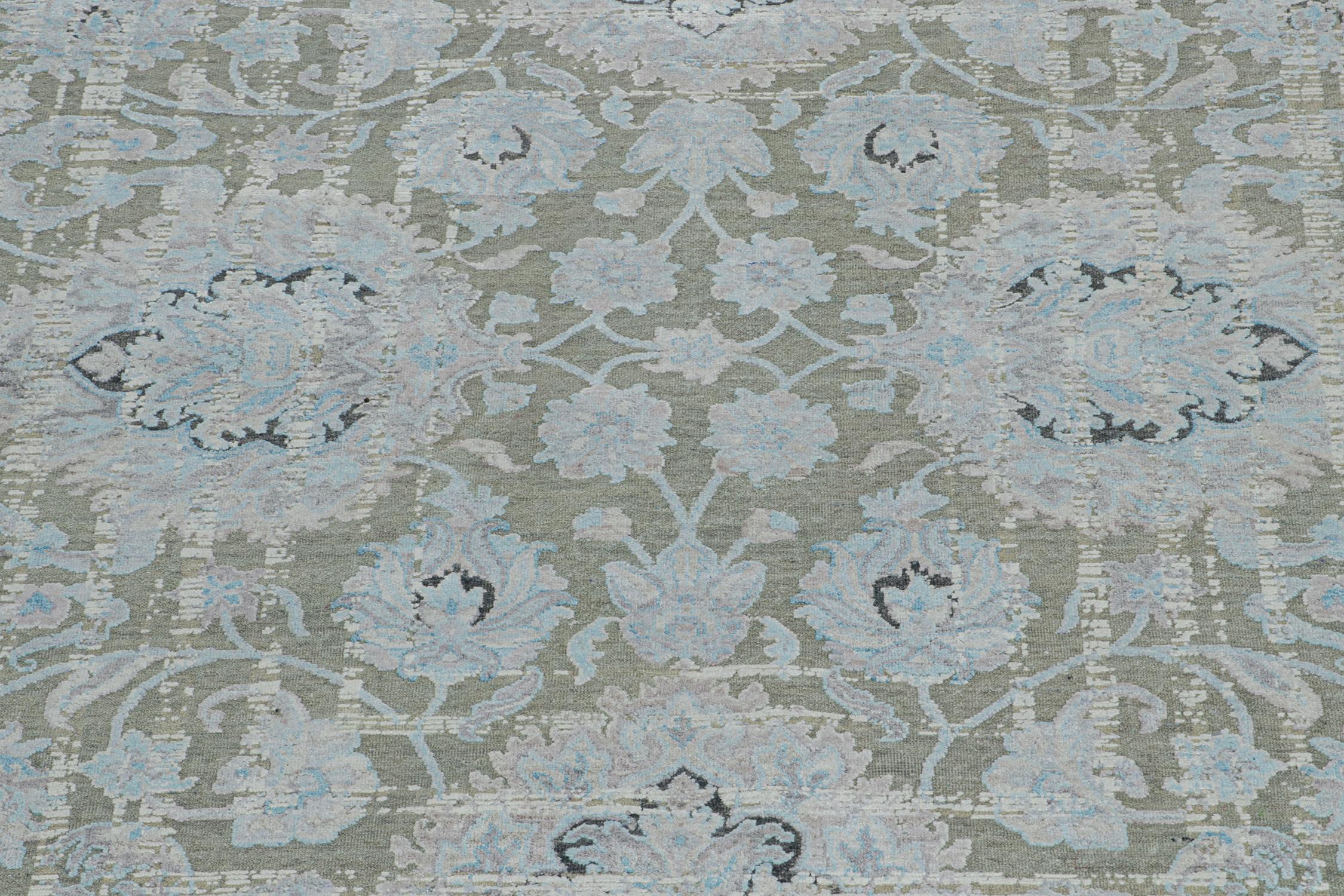Contemporary Rug & Kilim’s Modern Classics Rug in Gray With Blue Floral Patterns For Sale