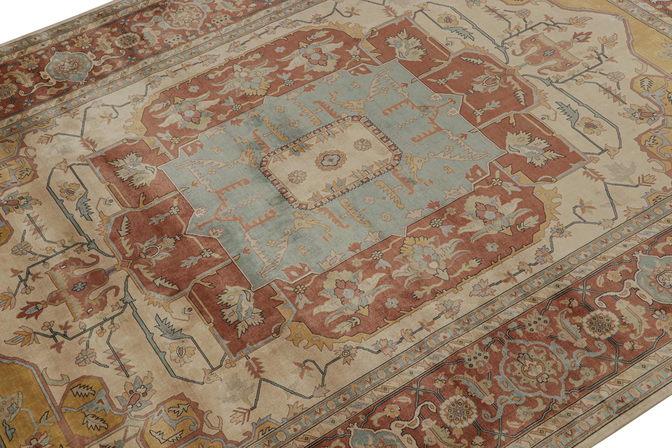 Noué à la main Rug & Kilim's Classic Style Rug with Red and Gold with Blue Medallion Pattern (Tapis de style classique avec motif de médaillon rouge et or) en vente