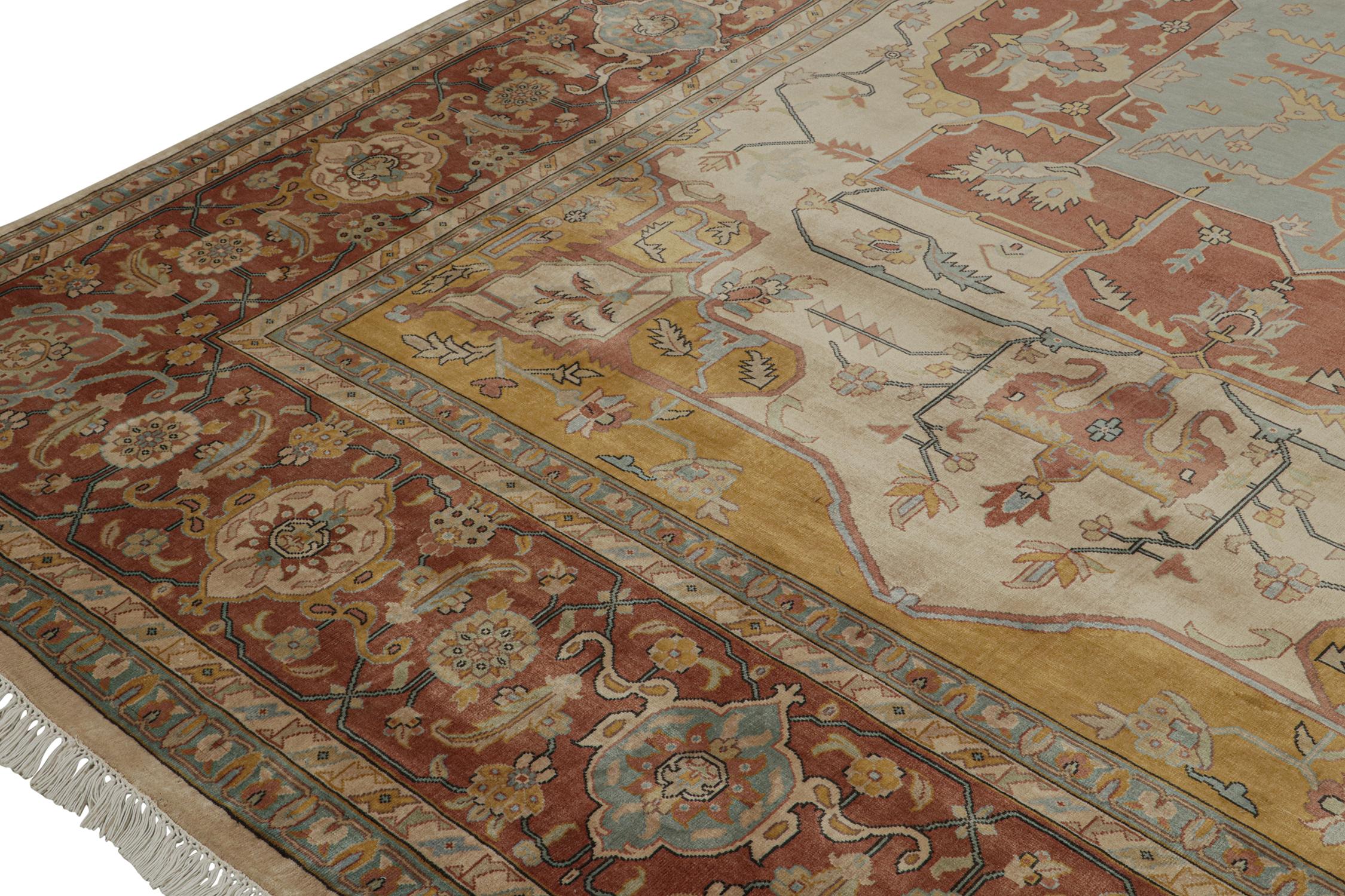 Rug & Kilim's Classic Style Teppich in Rot und Gold mit blauem Medaillon-Muster im Zustand „Neu“ im Angebot in Long Island City, NY