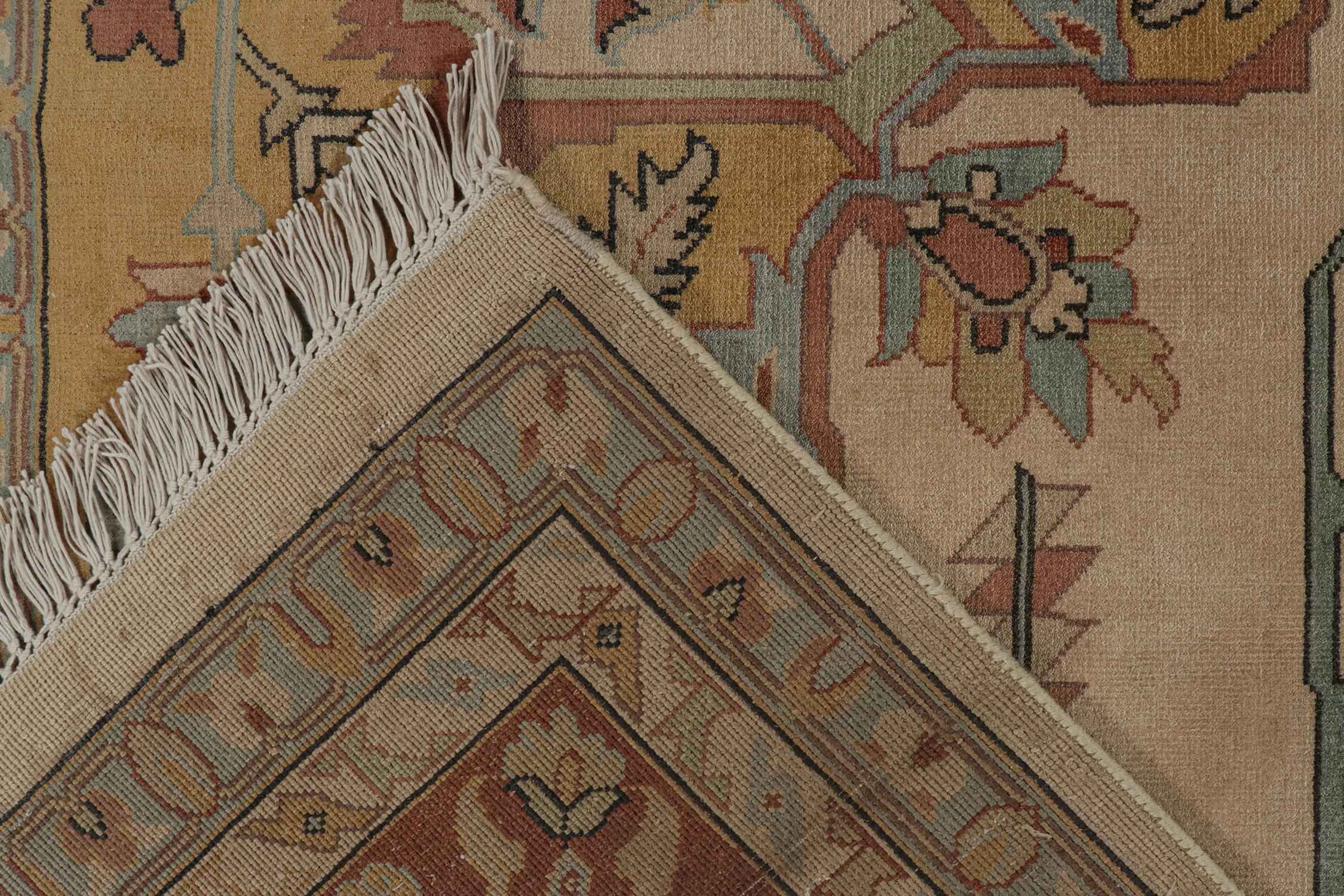 Laine Rug & Kilim's Classic Style Rug with Red and Gold with Blue Medallion Pattern (Tapis de style classique avec motif de médaillon rouge et or) en vente