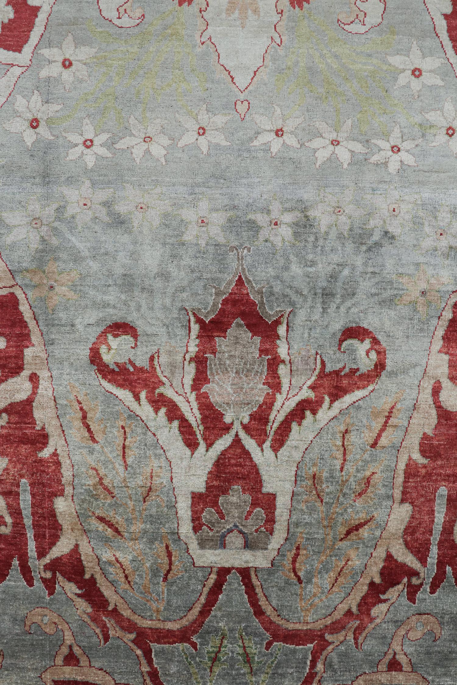 Rug & Kilim’s Classic Style Rug with Red, Blue and Grey Floral Patterns In New Condition For Sale In Long Island City, NY