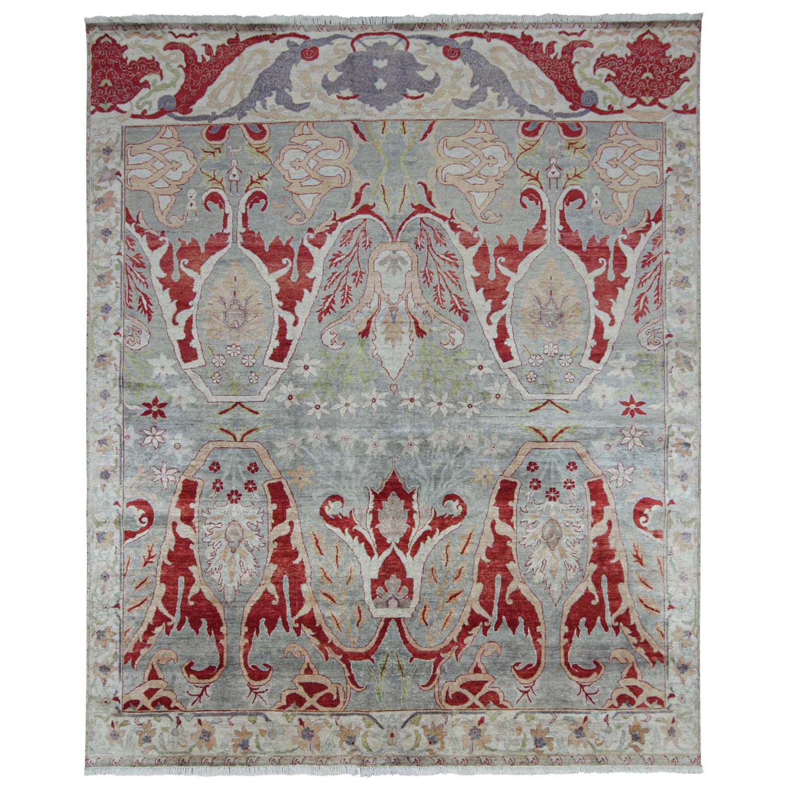 Rug & Kilim's Classic Style Teppich mit roten, blauen und grauen Blumenmustern