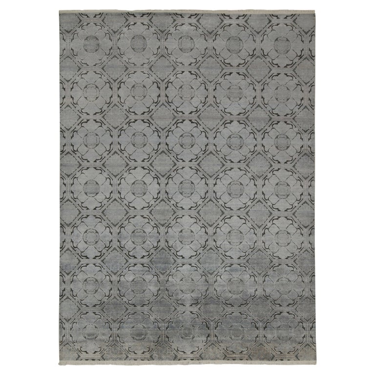 Rug and Kilim’s Classic Style Rug with Silver-Gray and Blue Floral ...