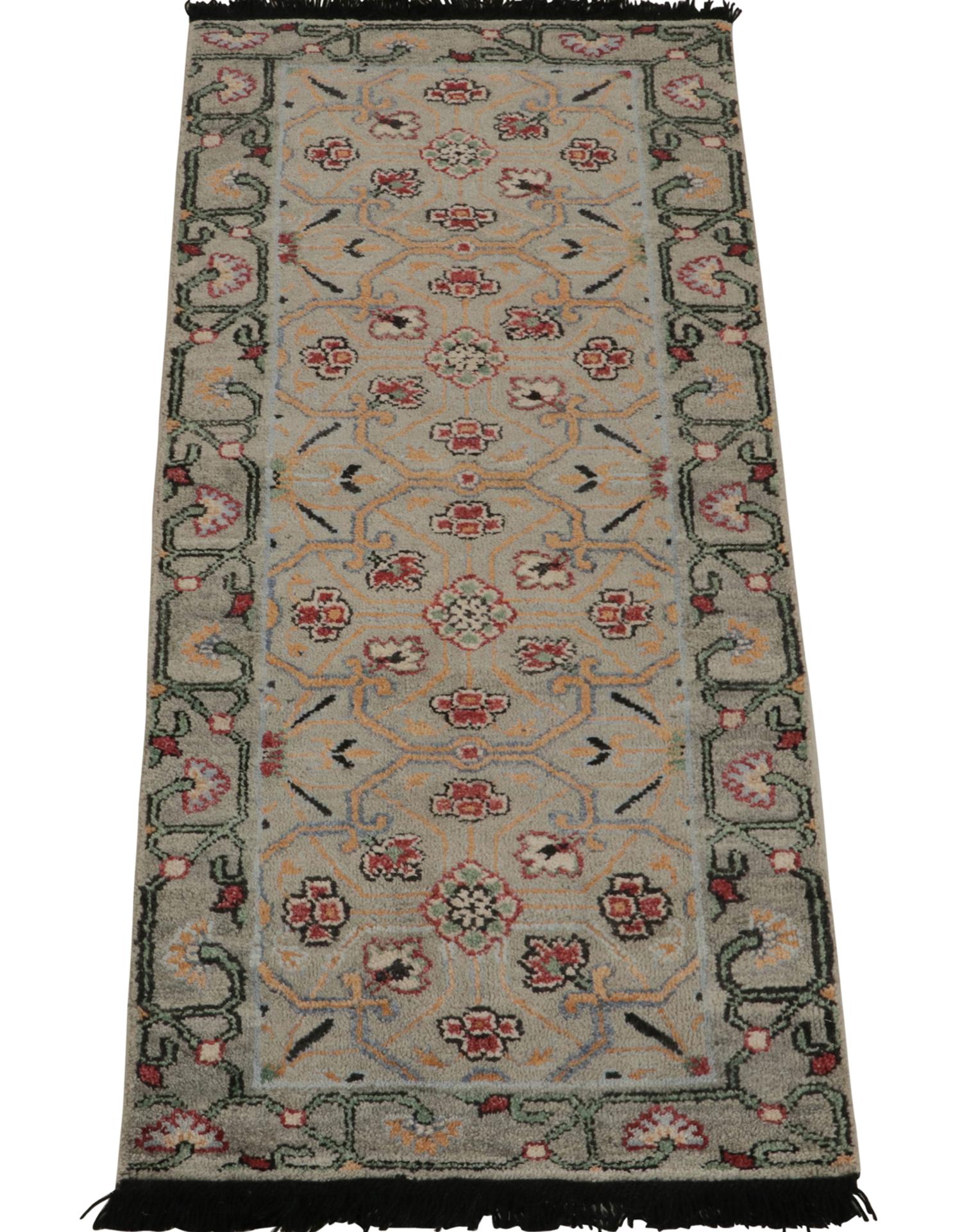 Indian Rug & Kilim’s Classic Style Runner in Blue, Green and Red Floral Patterns For Sale