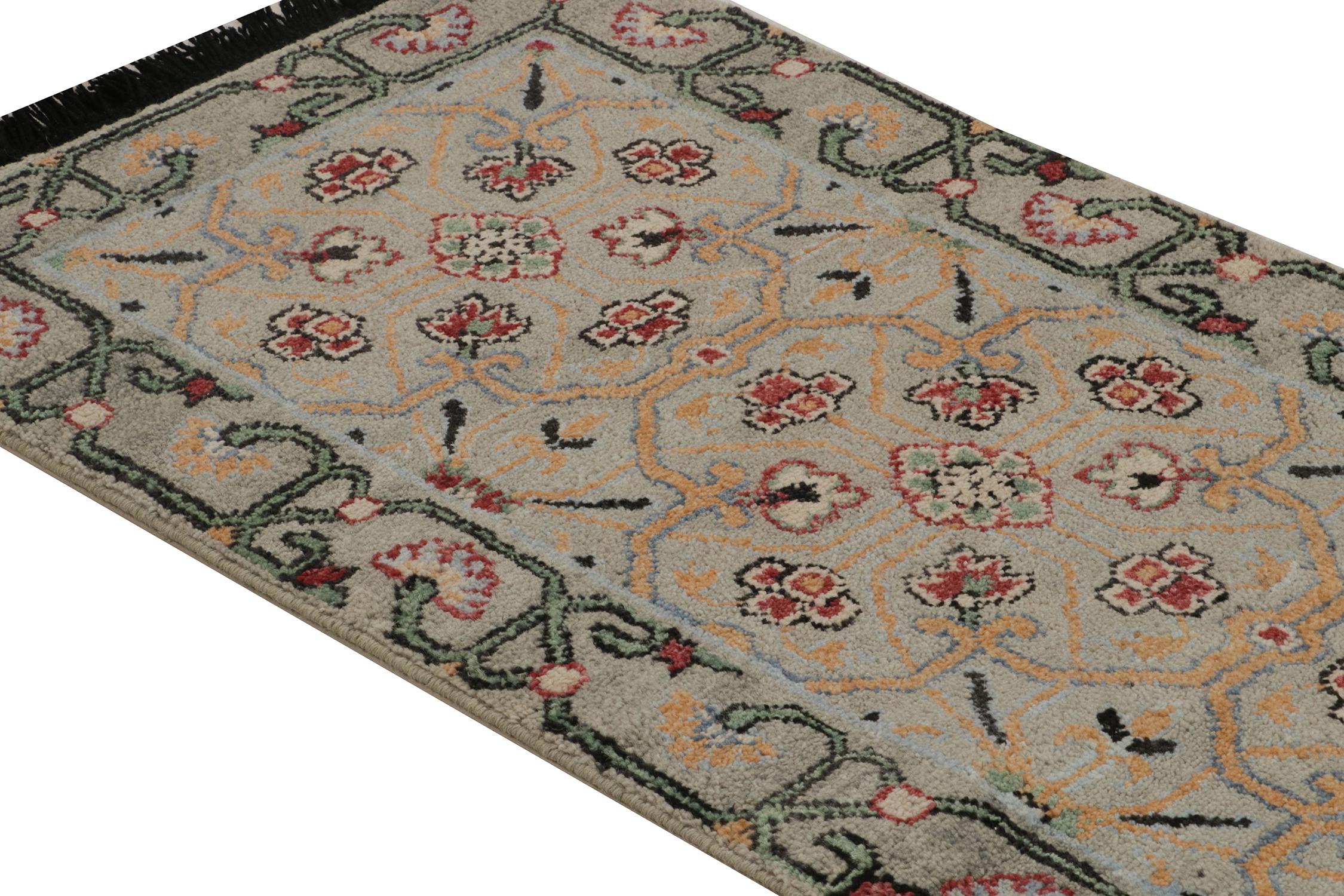 Hand-Knotted Rug & Kilim’s Classic Style Runner in Blue, Green and Red Floral Patterns For Sale