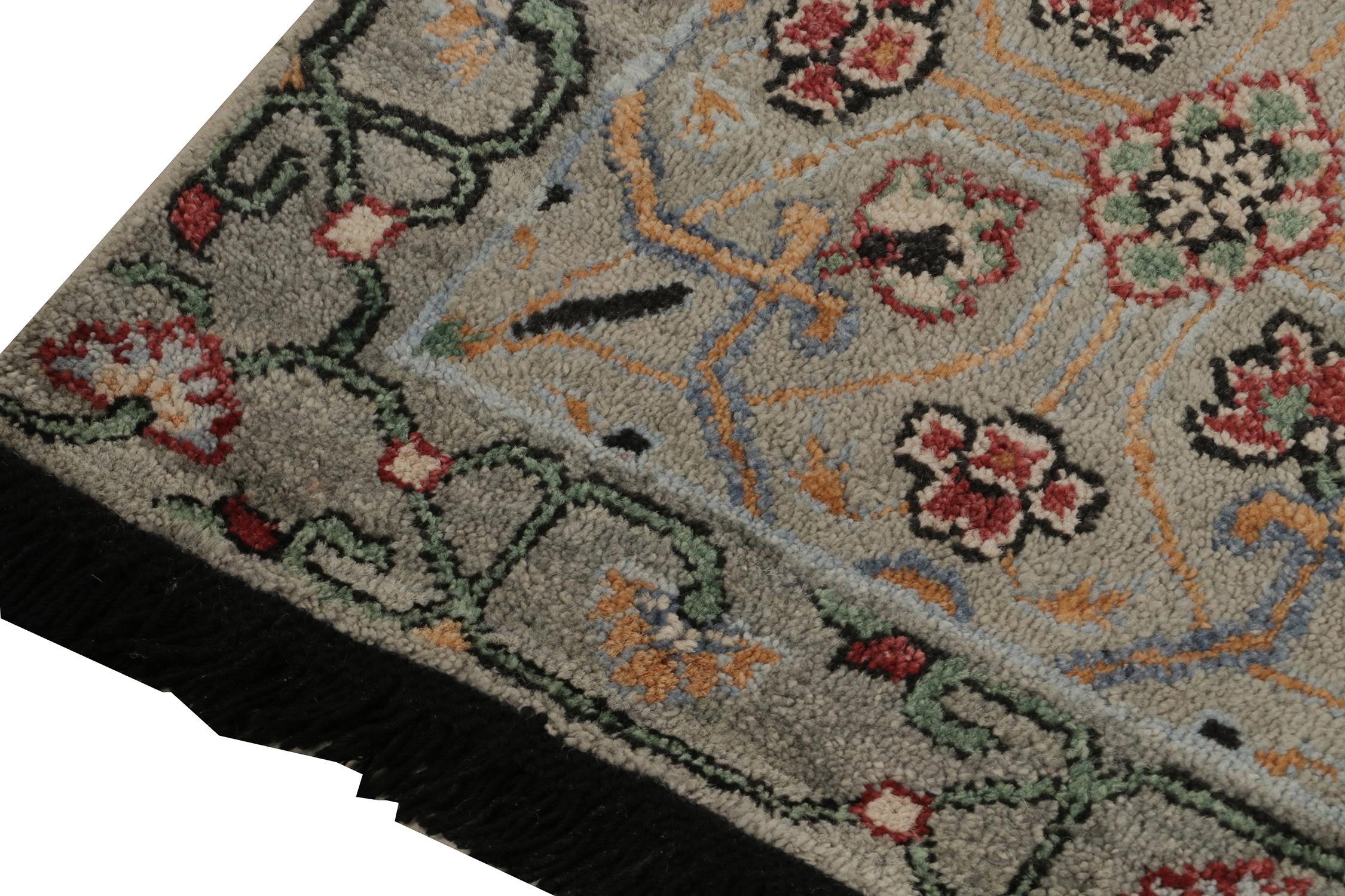 Contemporary Rug & Kilim’s Classic Style Runner in Blue, Green and Red Floral Patterns For Sale
