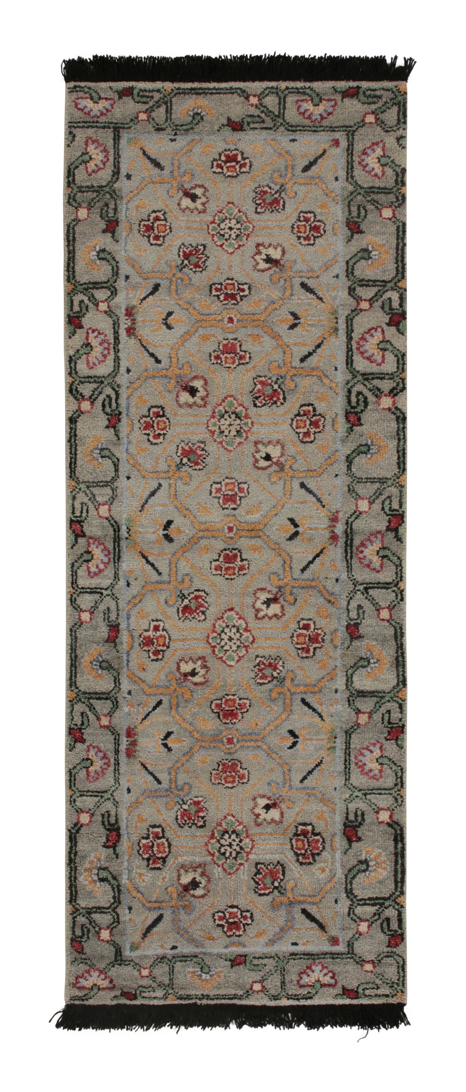 Rug & Kilim’s Classic Style Runner in Blue, Green and Red Floral Patterns For Sale