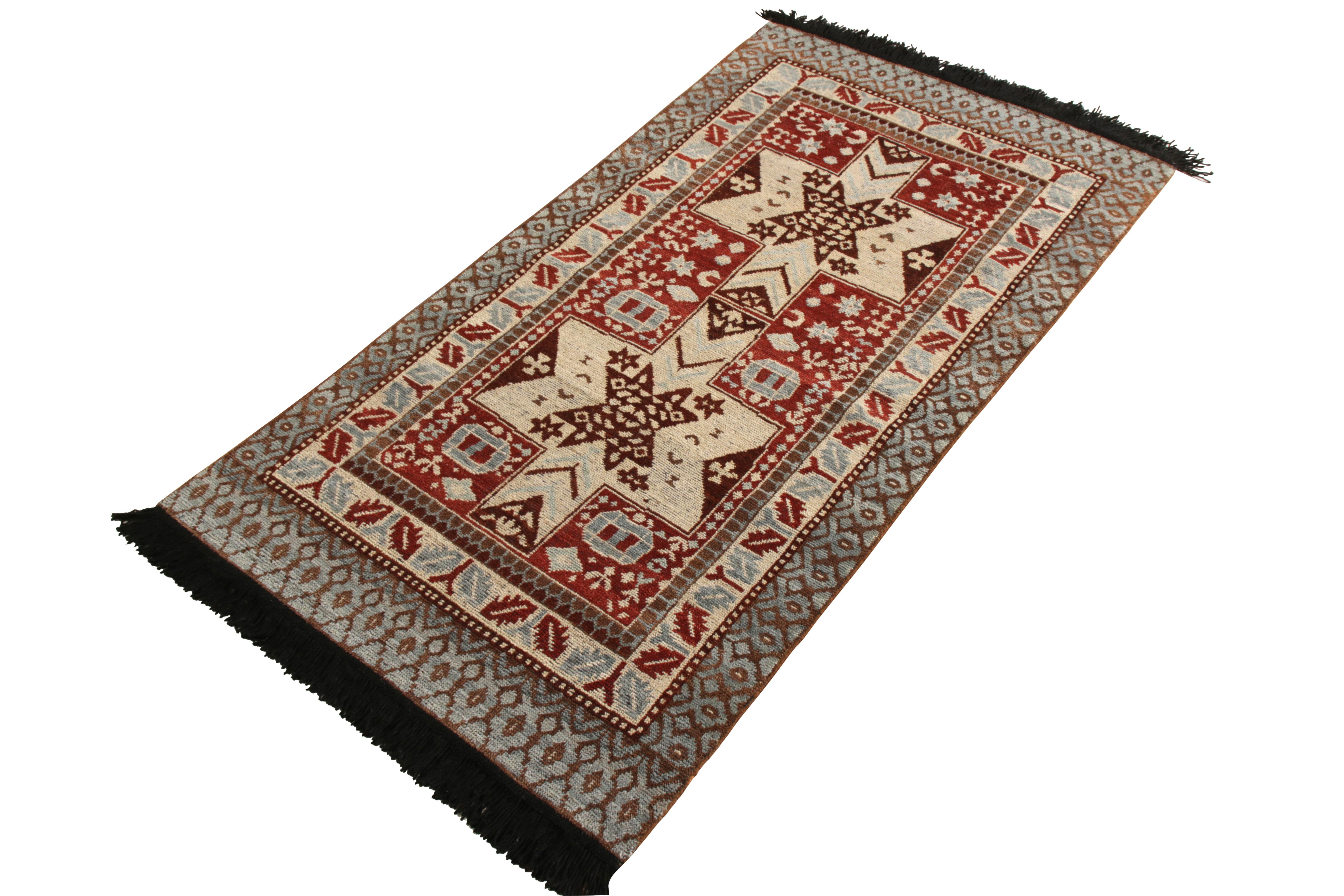 Tribal Rug & Kilim’s Classic Style Runner in Red and Blue Medallion Geometric Pattern For Sale