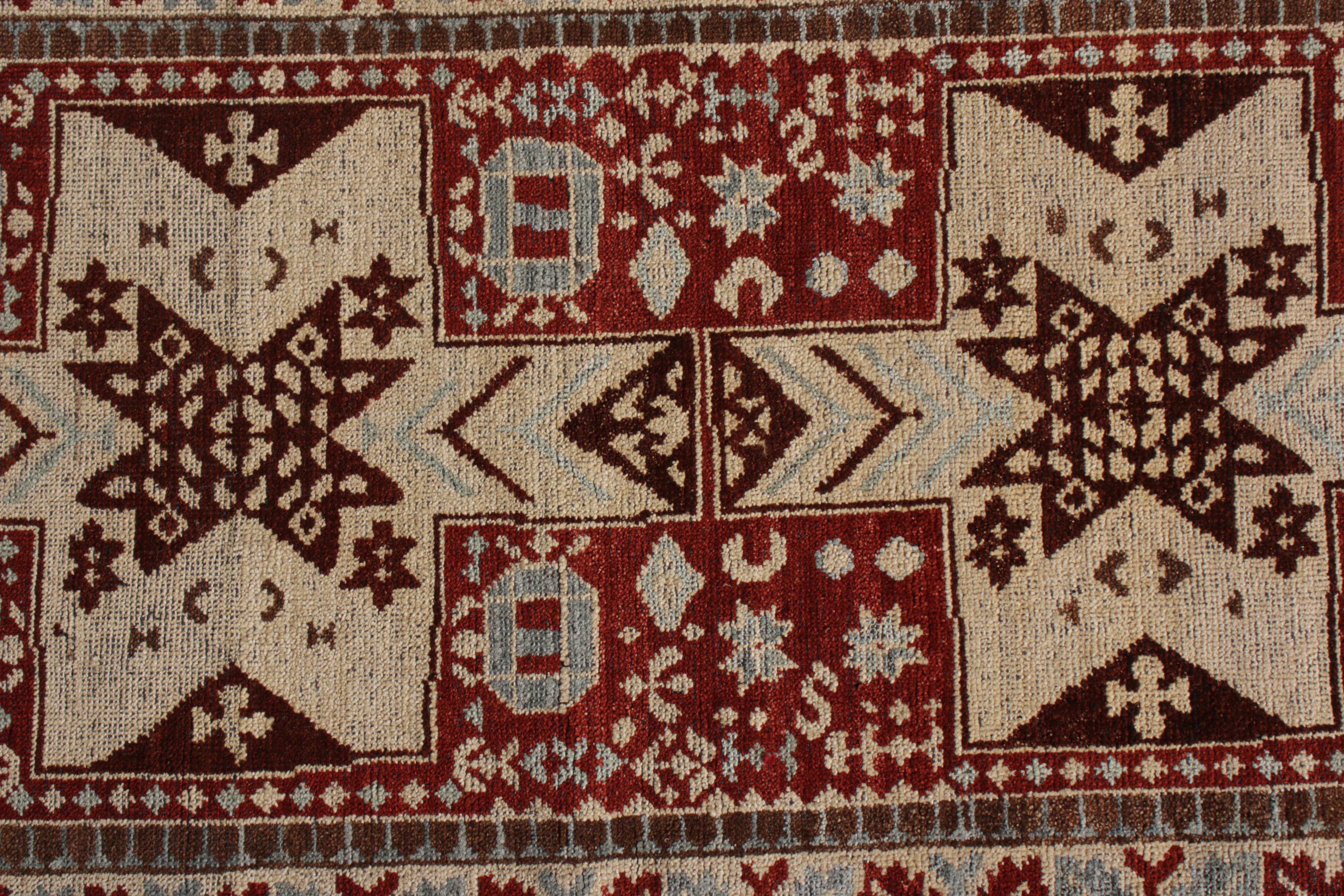 Indian Rug & Kilim’s Classic Style Runner in Red and Blue Medallion Geometric Pattern For Sale