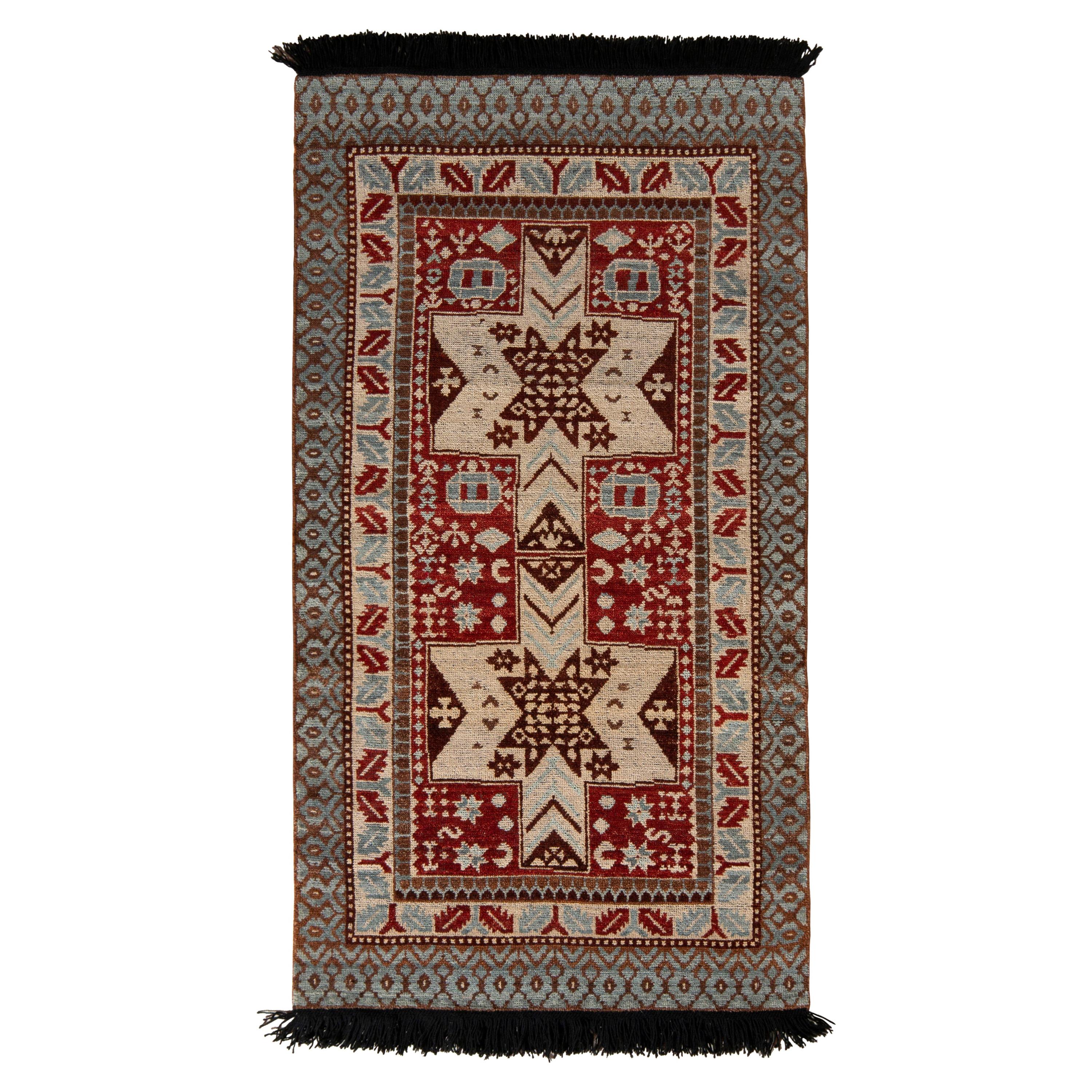 Rug & Kilim’s Classic Style Runner in Red and Blue Medallion Geometric Pattern For Sale