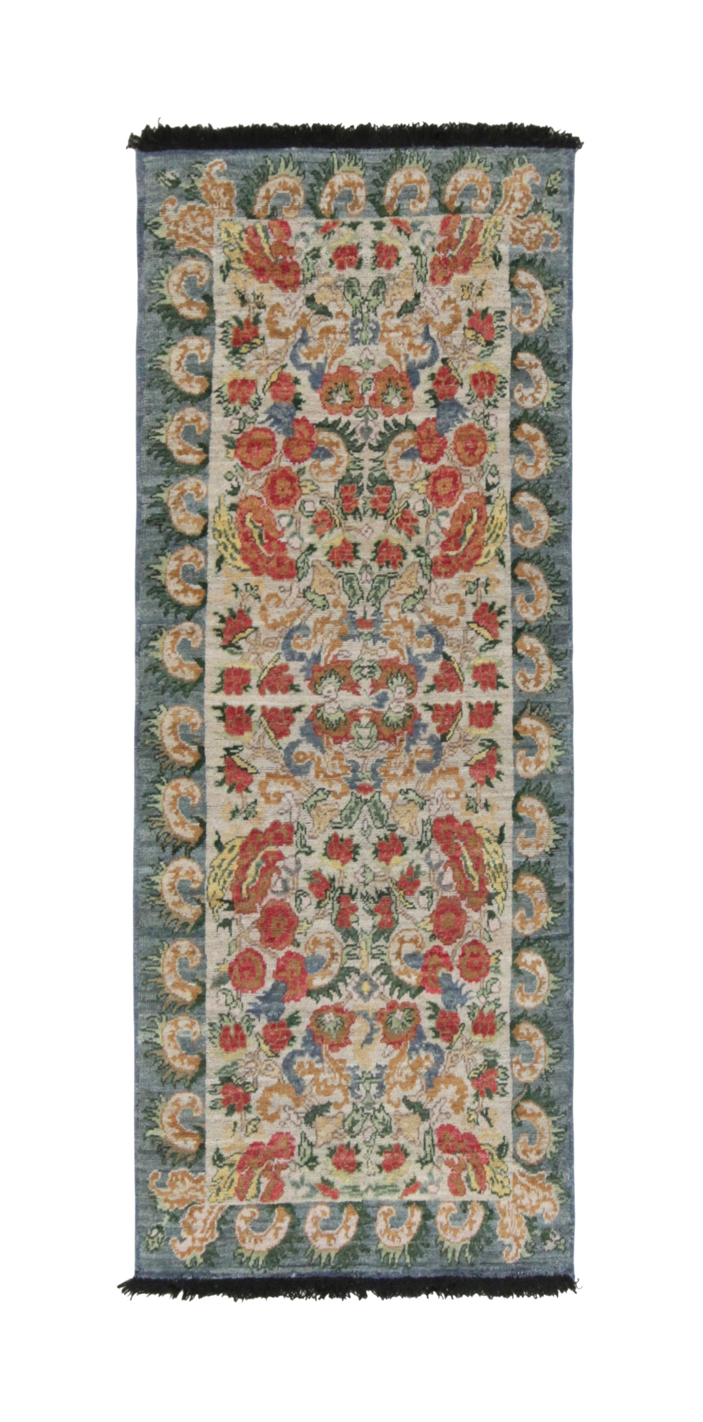 Rug & Kilim’s Classic Style Runner in Red Floral Patterns on Off-White For Sale
