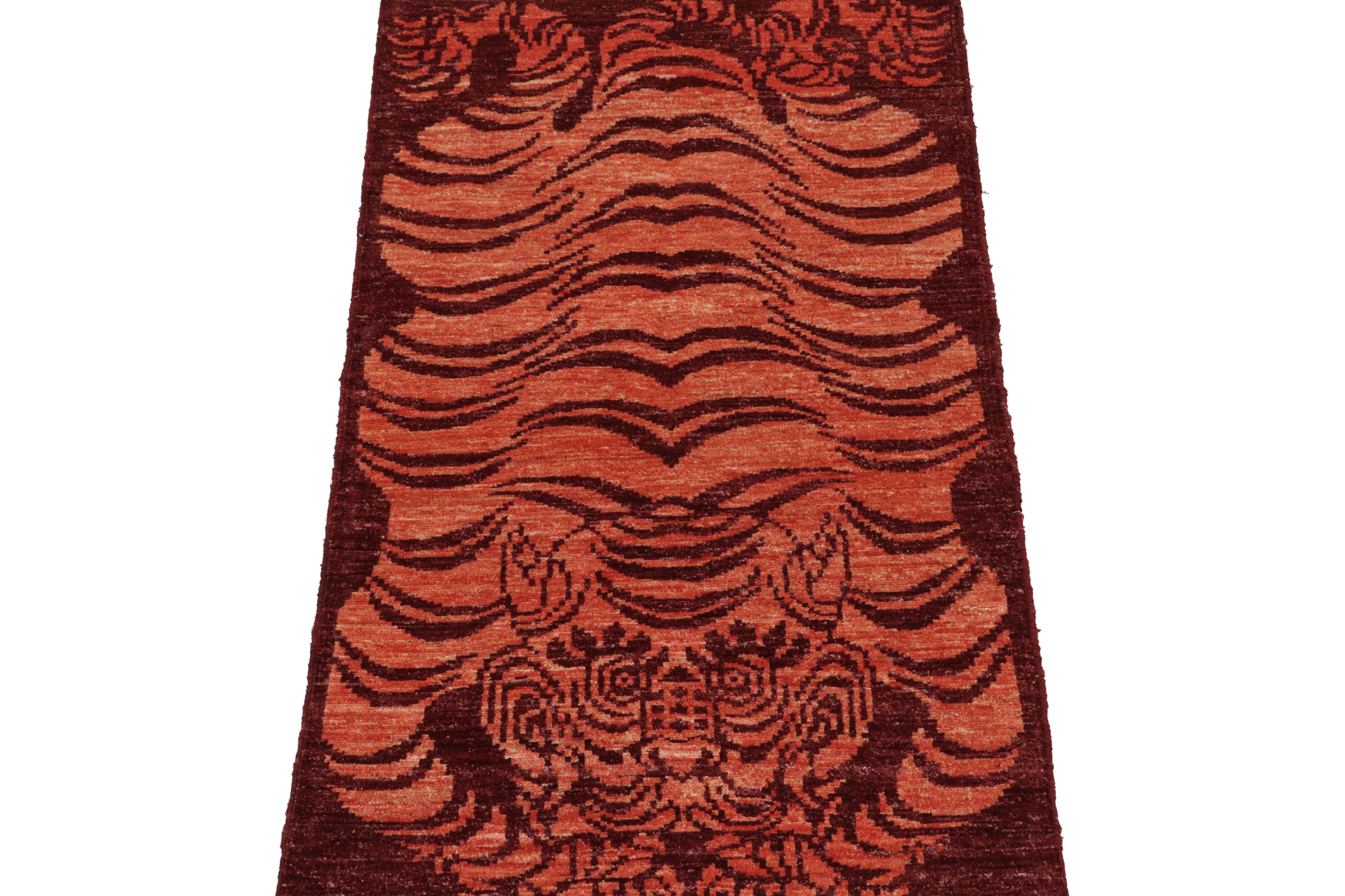 Modern Rug & Kilim’s Classic style runner in Red with Orange Tiger Pictorial Pattern For Sale