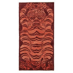 Rug & Kilim’s Classic style runner in Red with Orange Tiger Pictorial Pattern