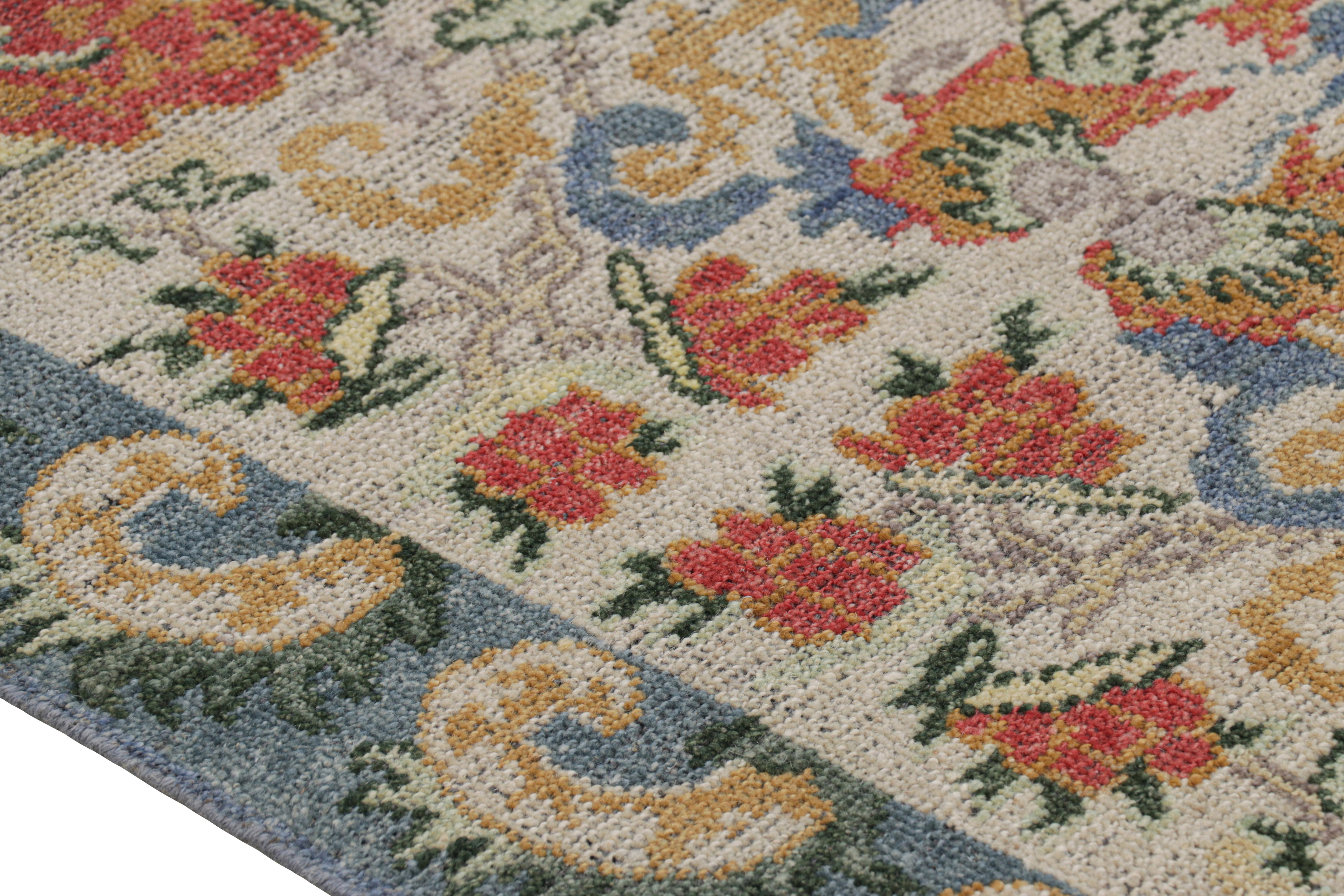 Indian Rug & Kilim’s Classic Style Runner Rug in White with Floral Patterns For Sale