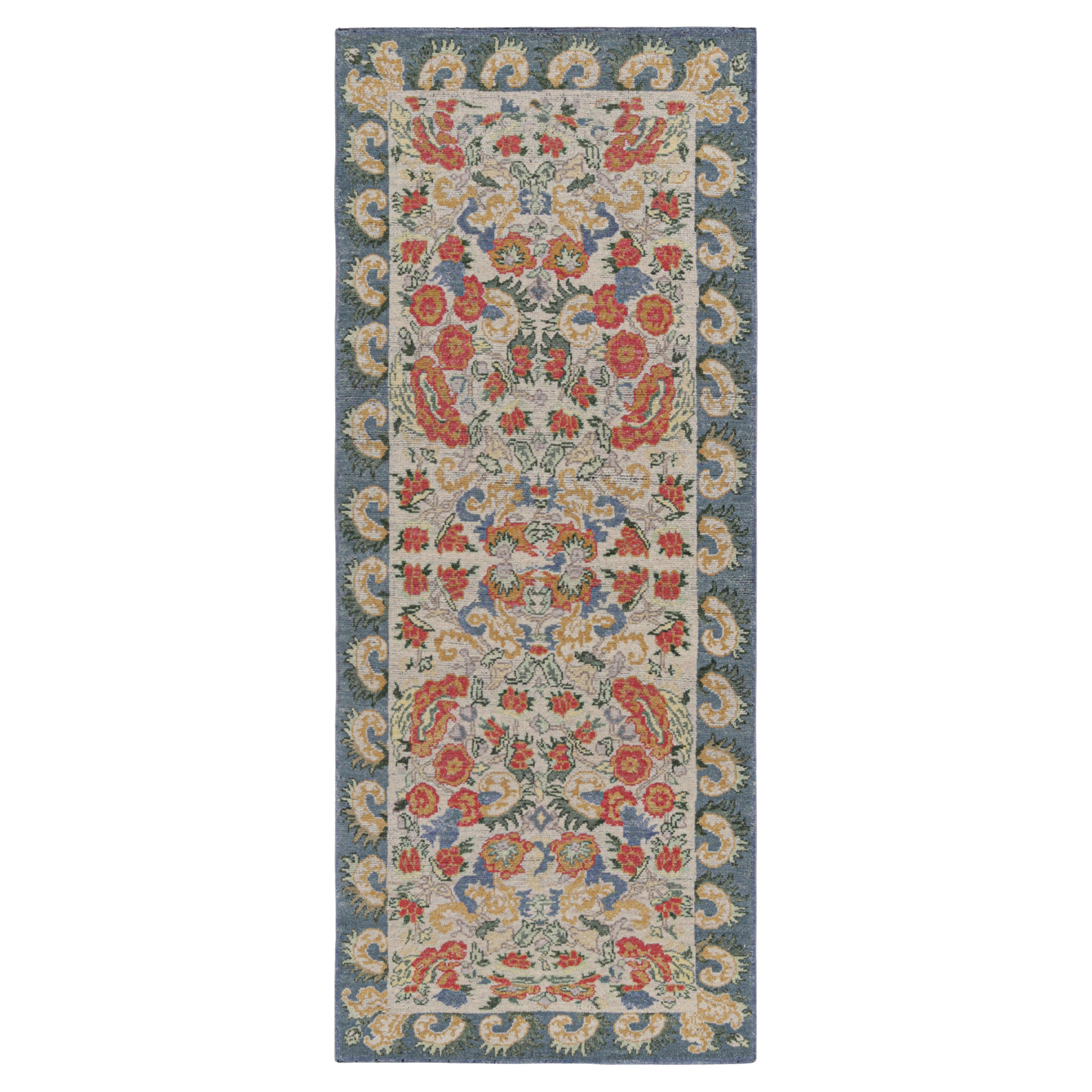 Rug & Kilim’s Classic Style Runner Rug in White with Floral Patterns For Sale