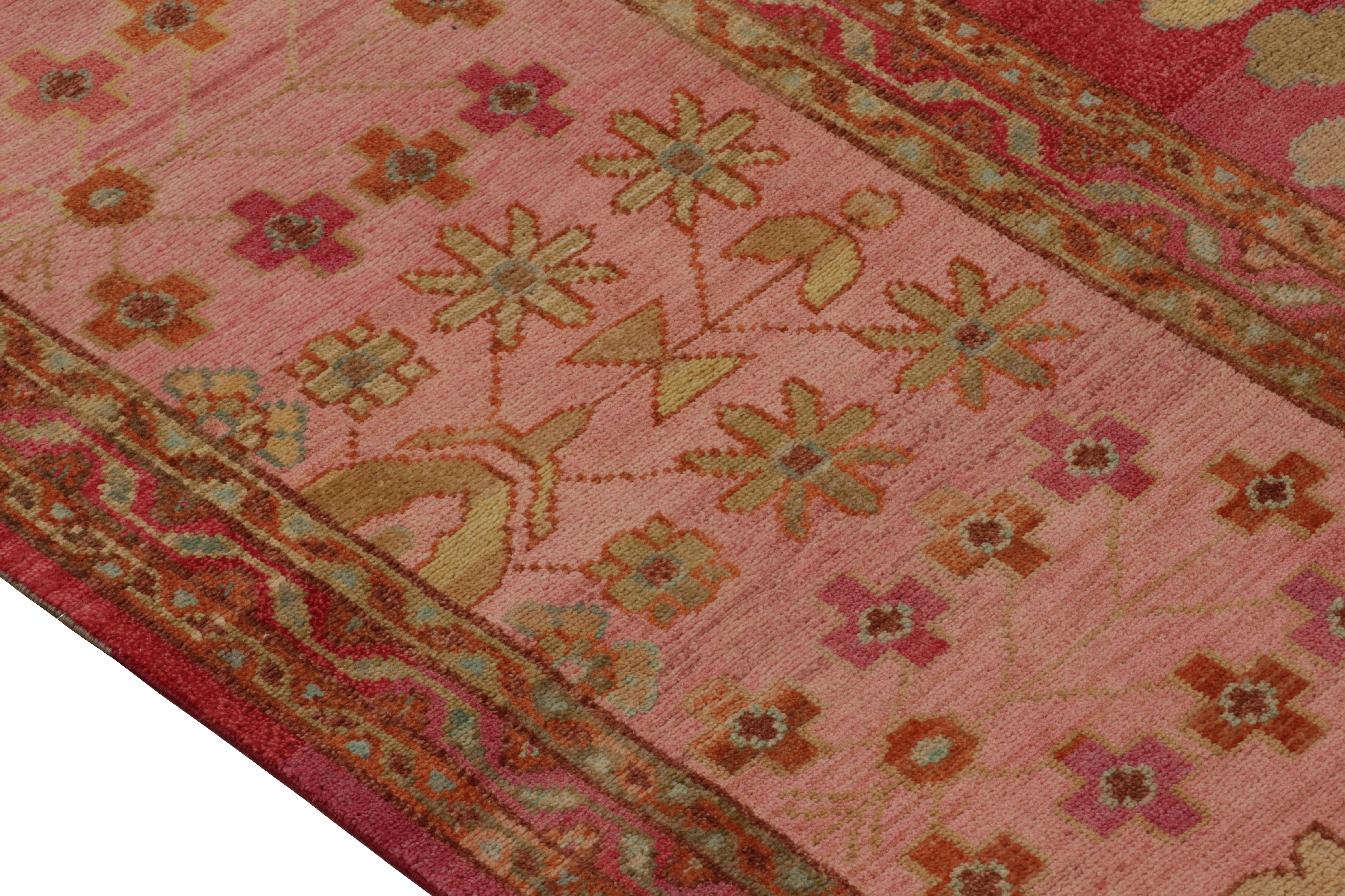 Hand-Woven Rug & Kilim’s Classic Style Silk Rug in Pink, Beige-Brown Floral Pattern For Sale