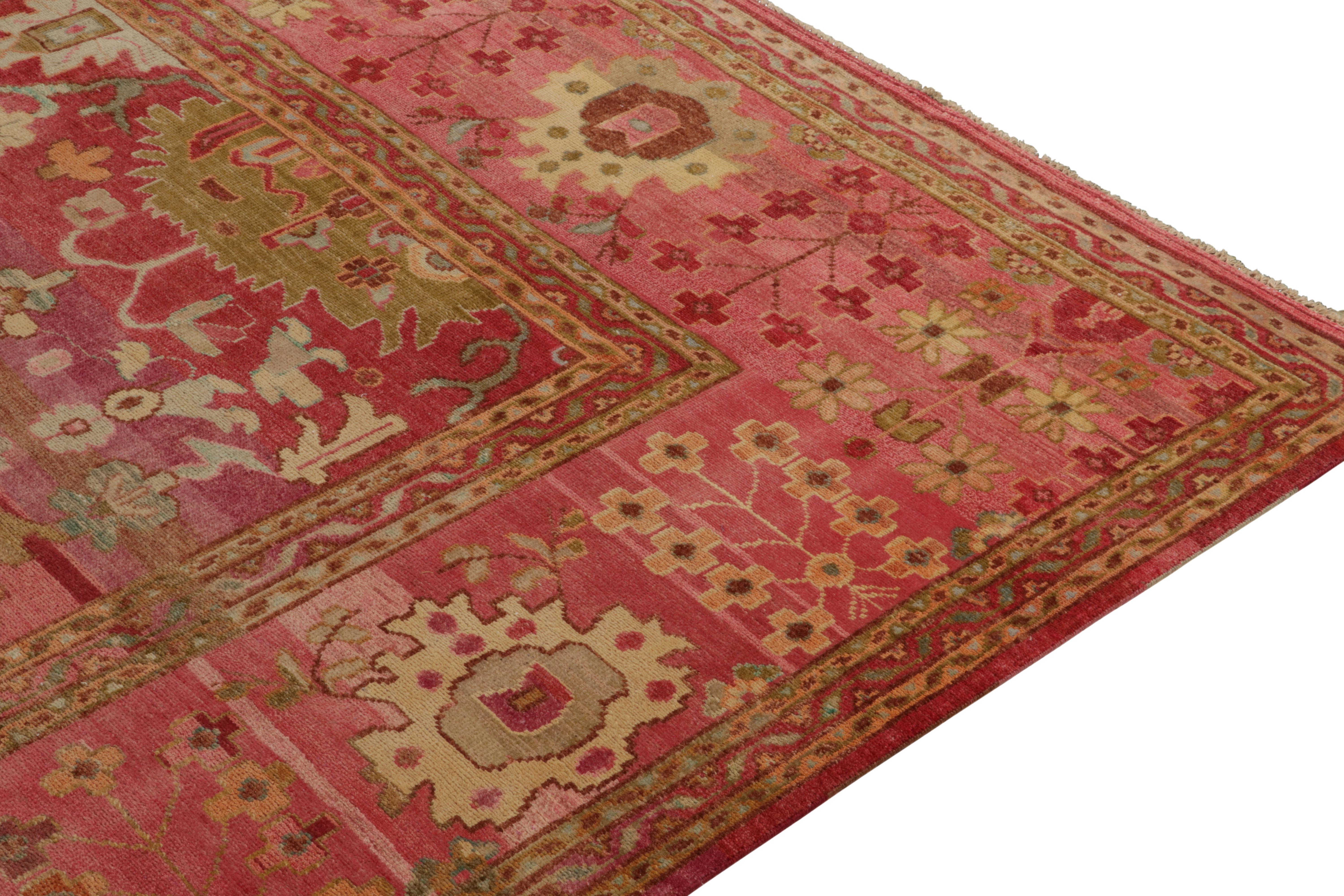 Contemporary Rug & Kilim’s Classic Style Silk Rug in Pink, Beige-Brown Floral Pattern For Sale