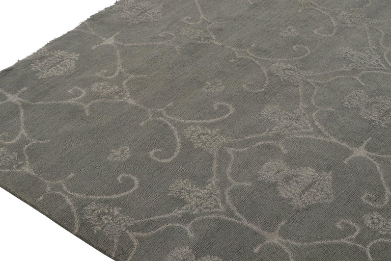 Rug and Kilim’s Classic Style Square Rug in Grey with Floral Trellis ...