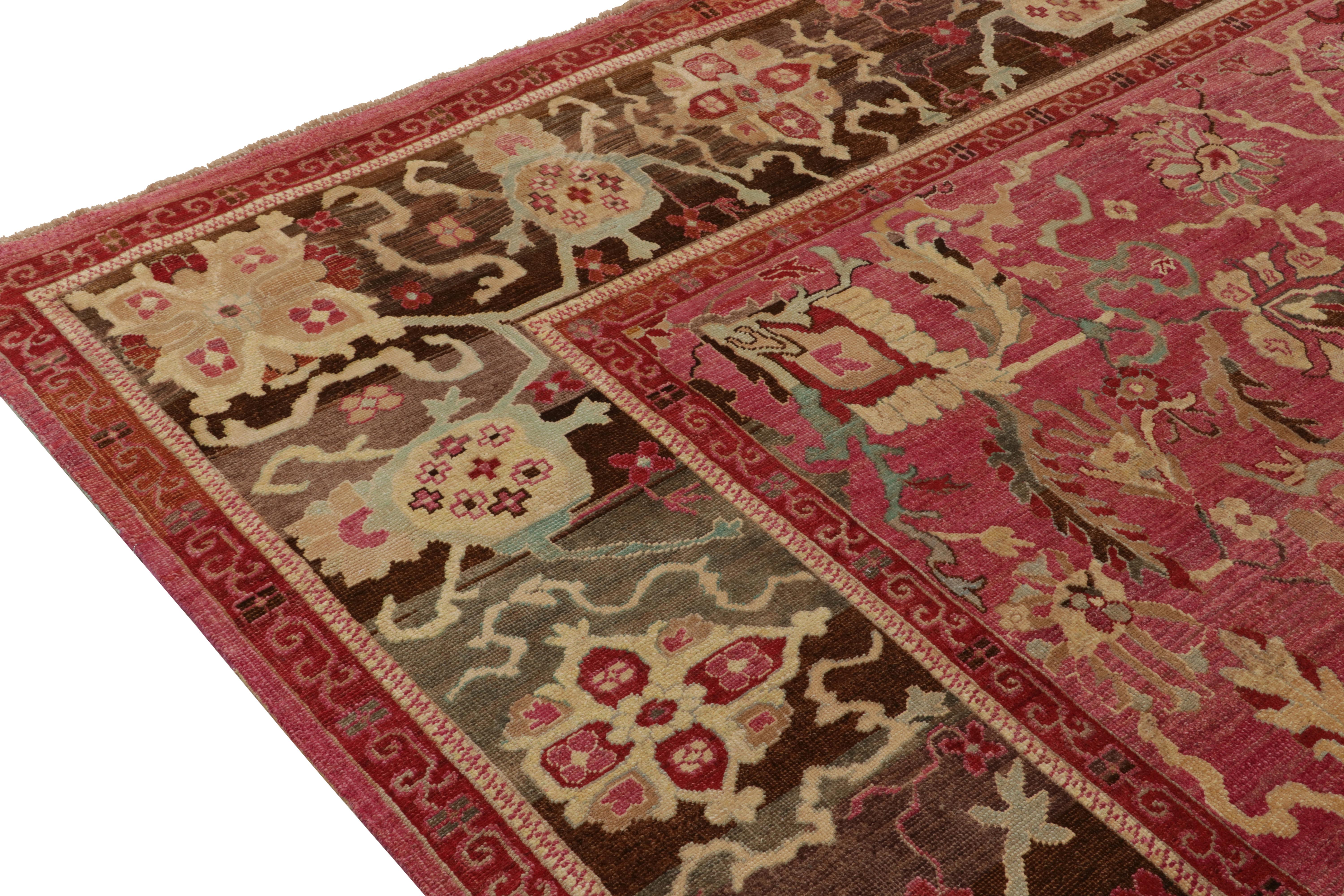 Hand-Knotted Rug & Kilim’s Classic Style Square Rug in Pink, Red and Beige-Brown Florals For Sale