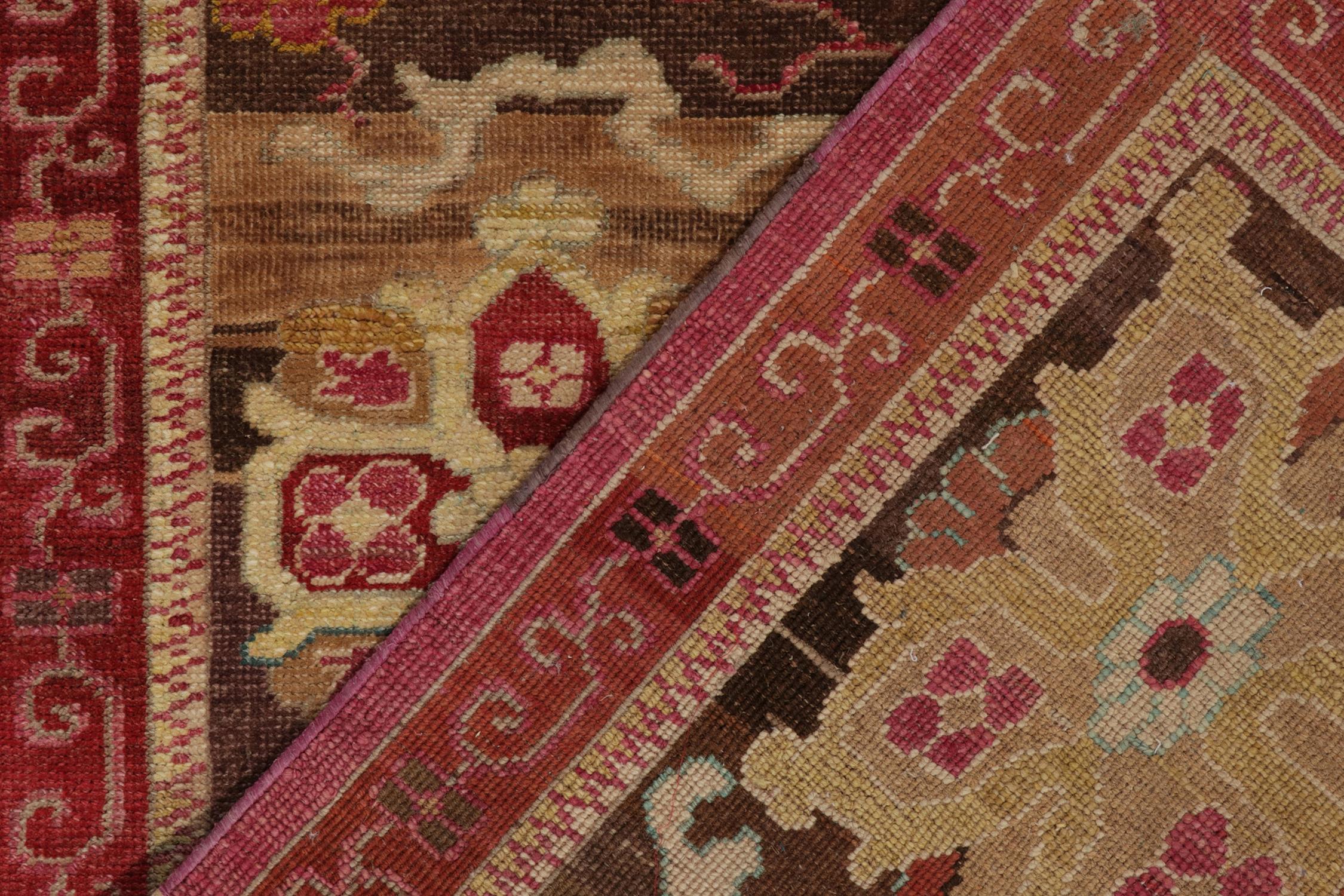 Rug & Kilim’s Classic Style Square Rug in Pink, Red and Beige-Brown Florals In New Condition For Sale In Long Island City, NY