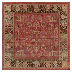 Rug & Kilim’s Classic Style Square Rug in Pink, Red and Beige-Brown Florals
