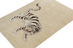 Rug & Kilim’s Classic Style Tiger Rug in Beige with White and Brown Pictorial
