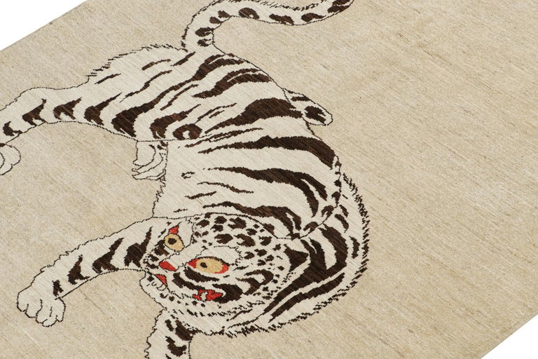 Rug and Kilim’s Classic Style Tiger Rug in Beige with White and Brown ...