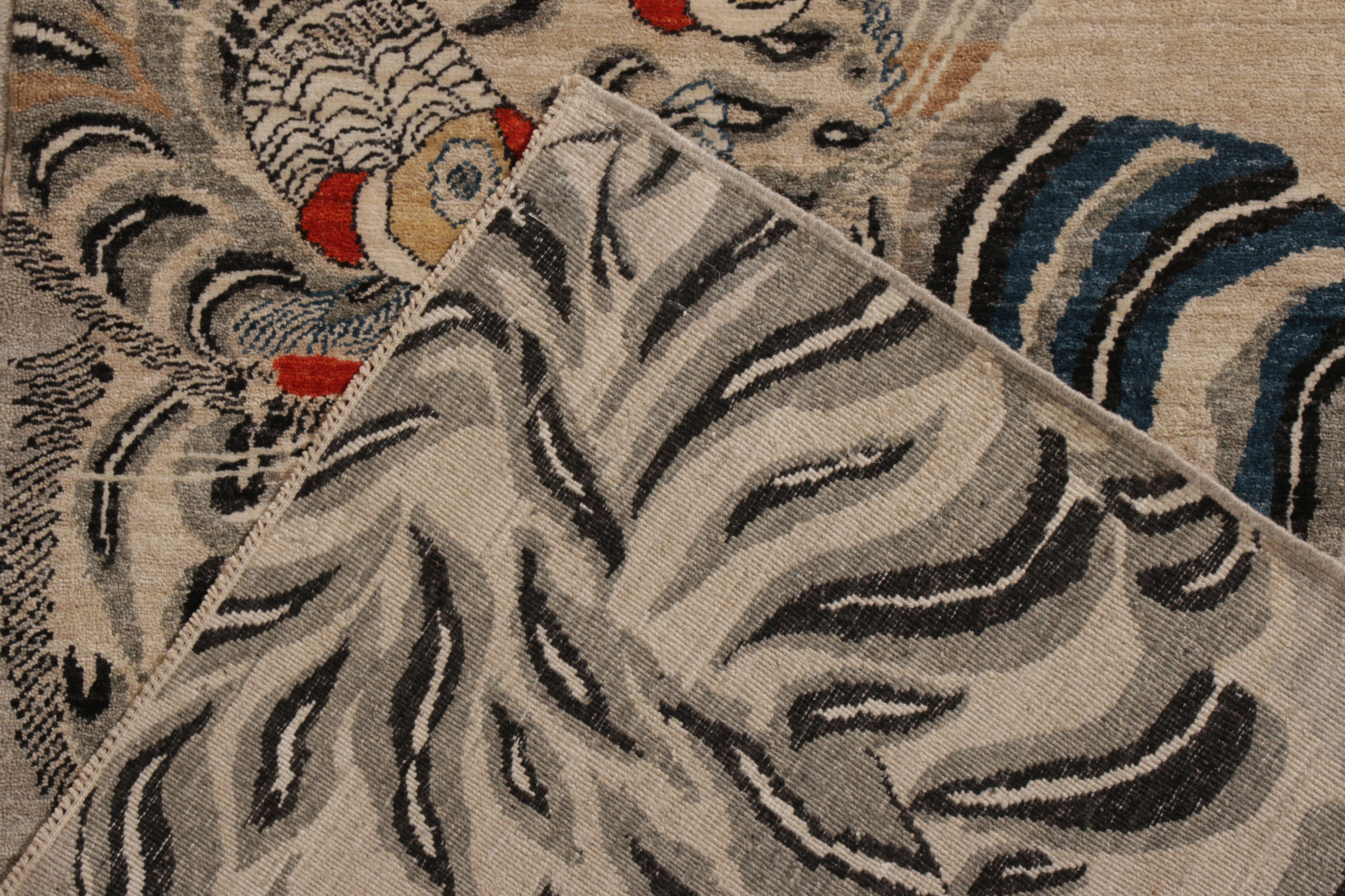 Hand-Knotted Rug & Kilim’s Classic Style Tiger Rug in Gray and Black Pictorial Pattern For Sale