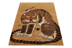 Rug & Kilim’s Classic Style Tiger Rug in Orange and Beige-Brown Pictorial