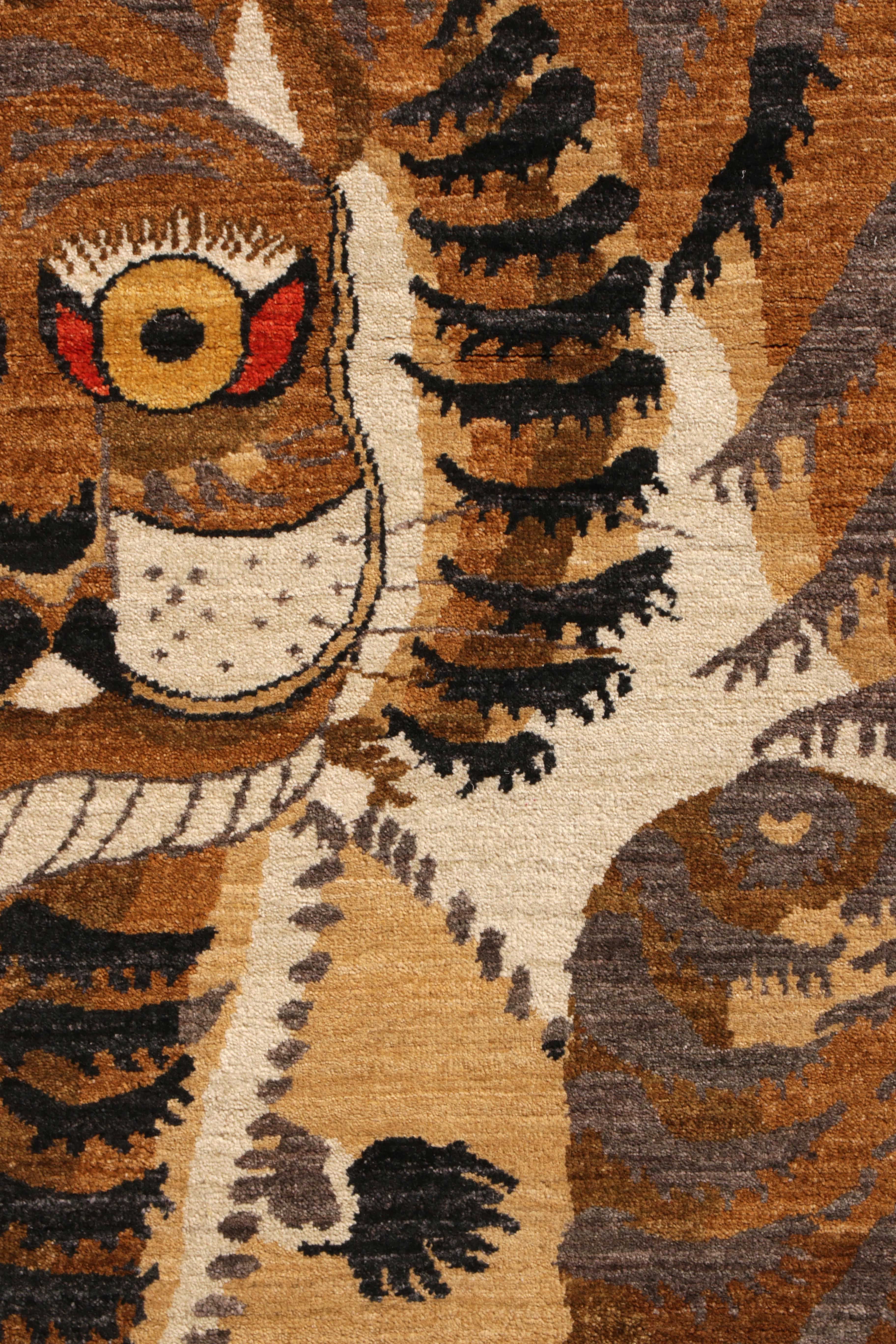 Hand-Knotted Rug & Kilim’s Classic Style Tiger Rug in Orange and Beige-Brown Pictorial For Sale