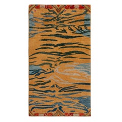 Teppich & Kilims Tiger-Teppich im klassischen Stil in Orange und Blau mit abstrakten Streifenmuster